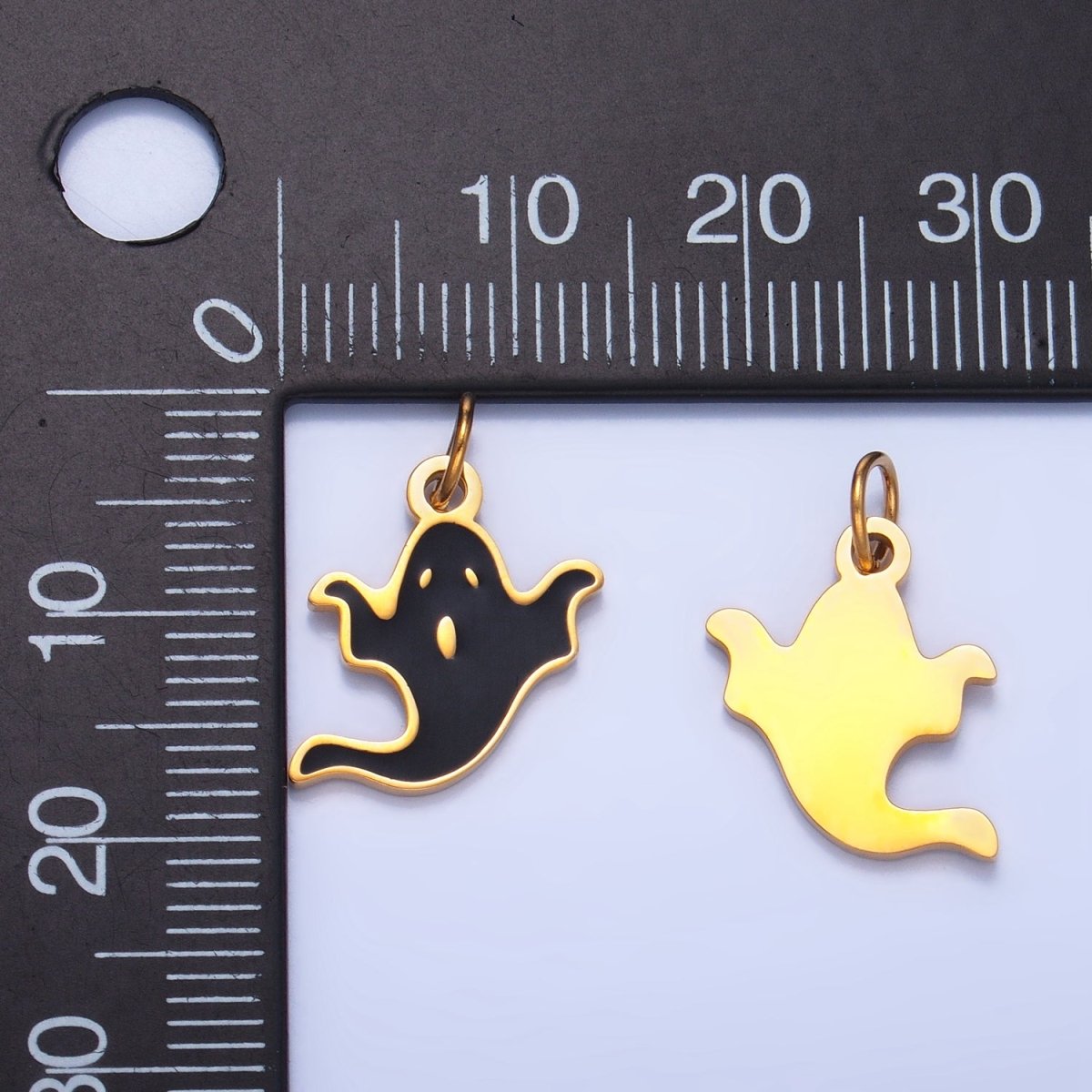 Stainless Steel Black Enamel Ghost Halloween Holiday Charm | P1523