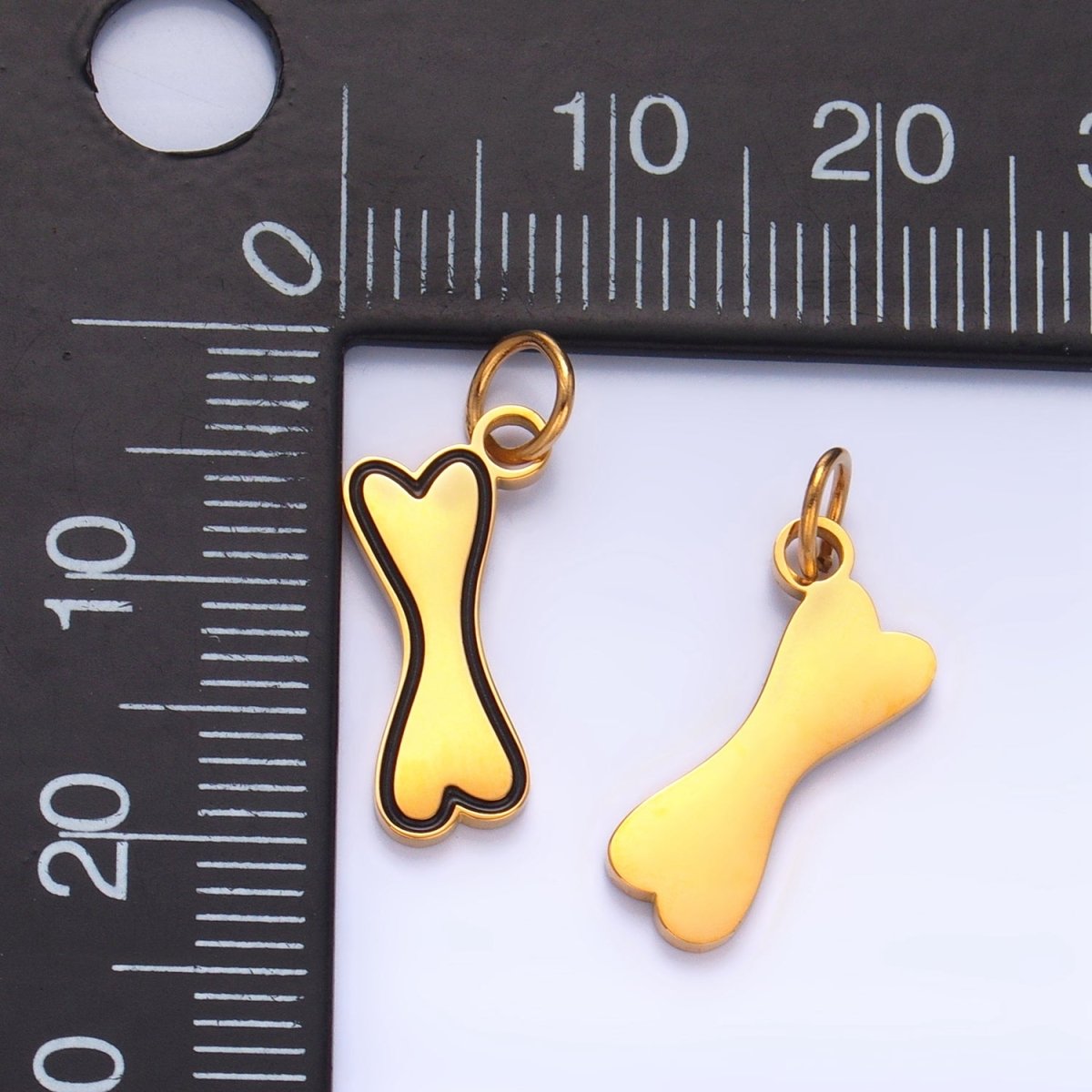 Stainless Steel Black Enamel Outline Bone Animal Snack Charm | P1315