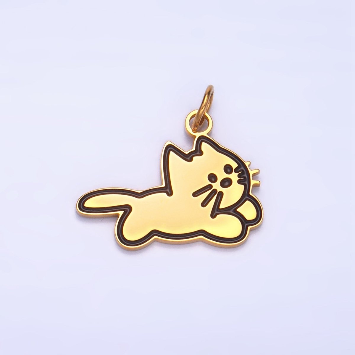 Stainless Steel Black Enamel Outline Cat Kitten Animal Charm | P1319