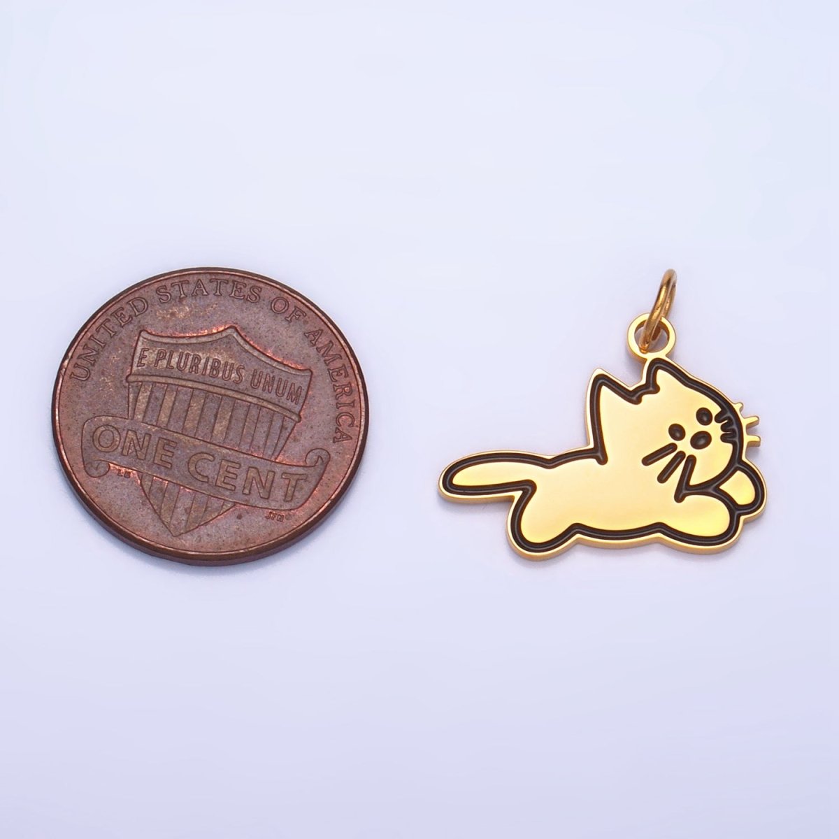 Stainless Steel Black Enamel Outline Cat Kitten Animal Charm | P1319