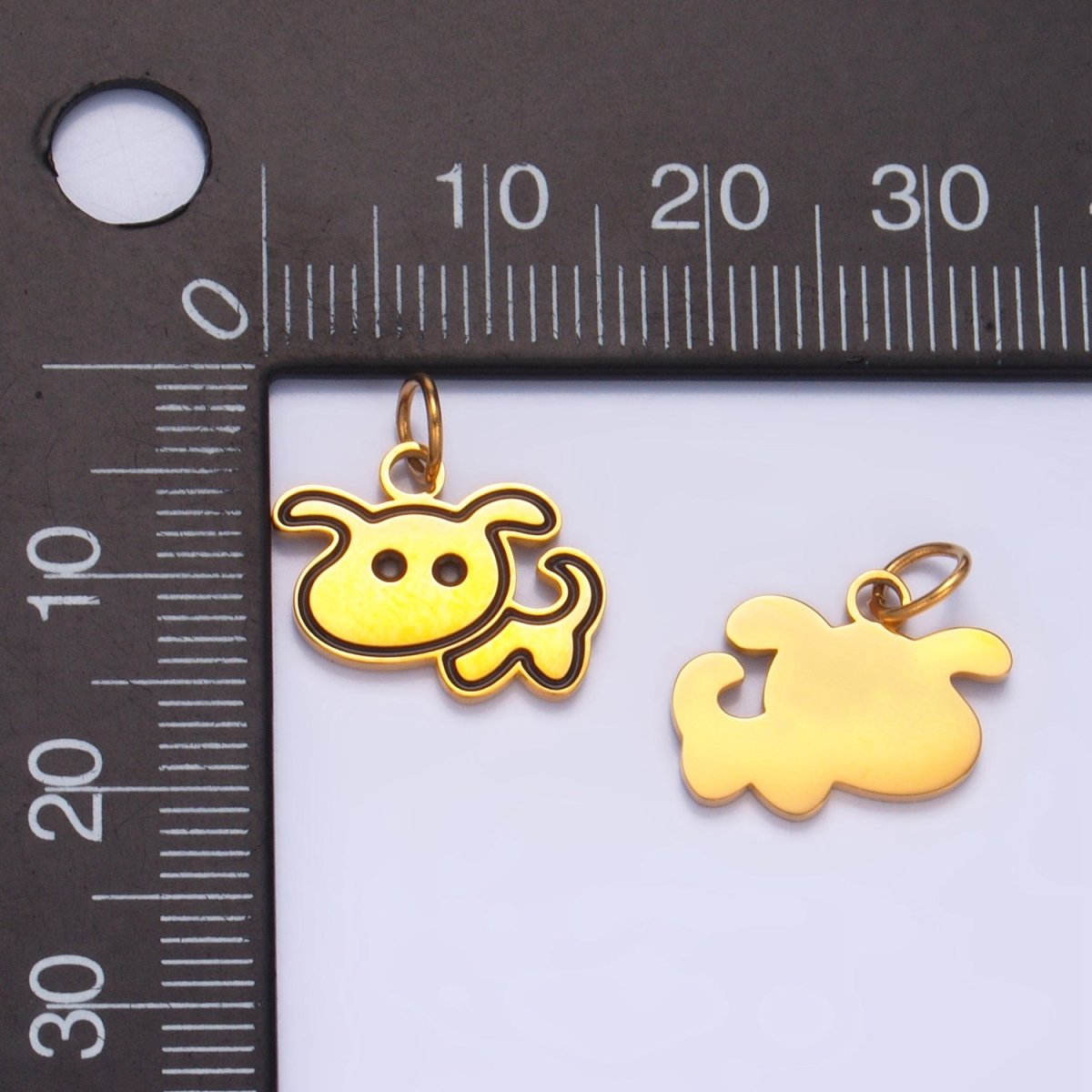 Stainless Steel Black Enamel Outline Dog Puppy Animal Charm | P1312