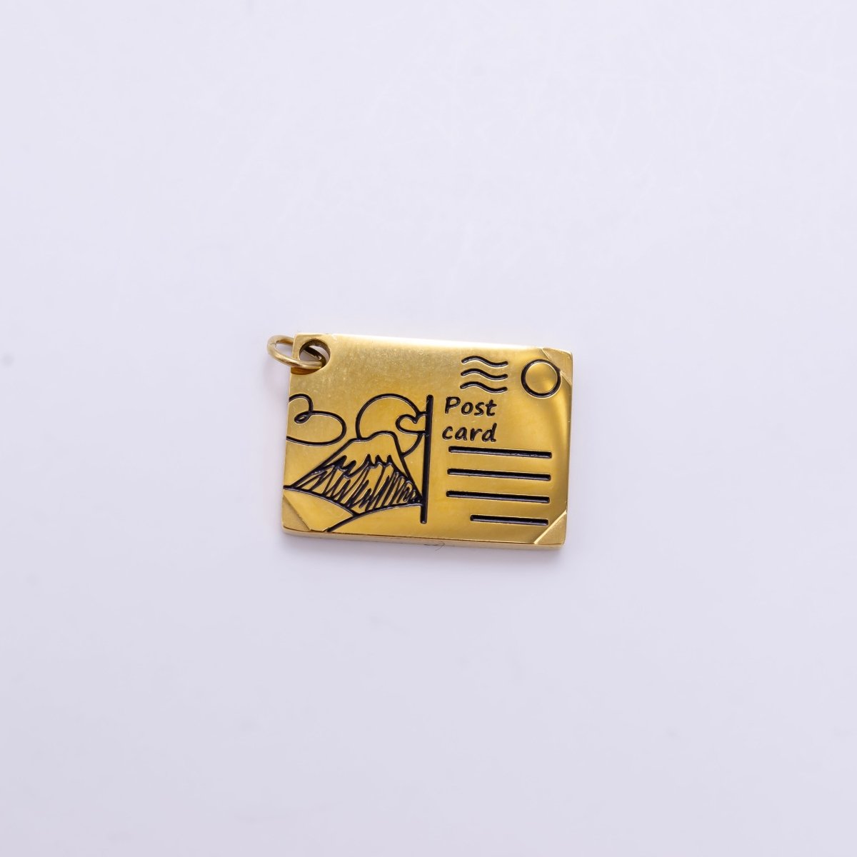 Stainless Steel Black Enamel Script Post Card Double Sided Charm in Gold & Silver | P1327 - P1332