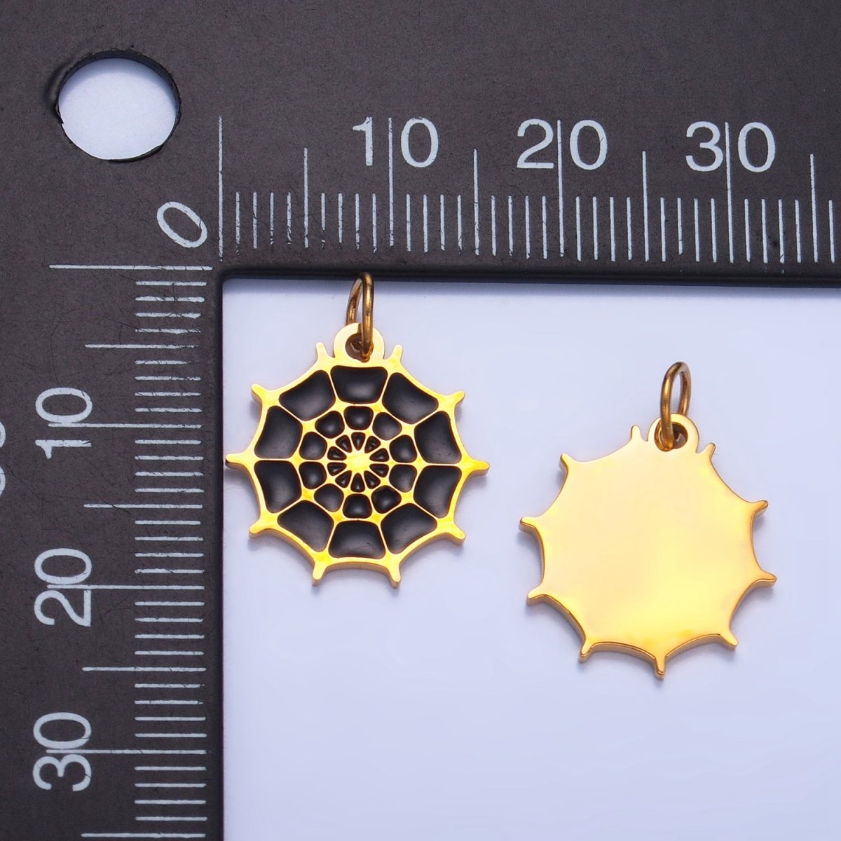 Stainless Steel Black Enamel Spider Web Animal Charm | P1538