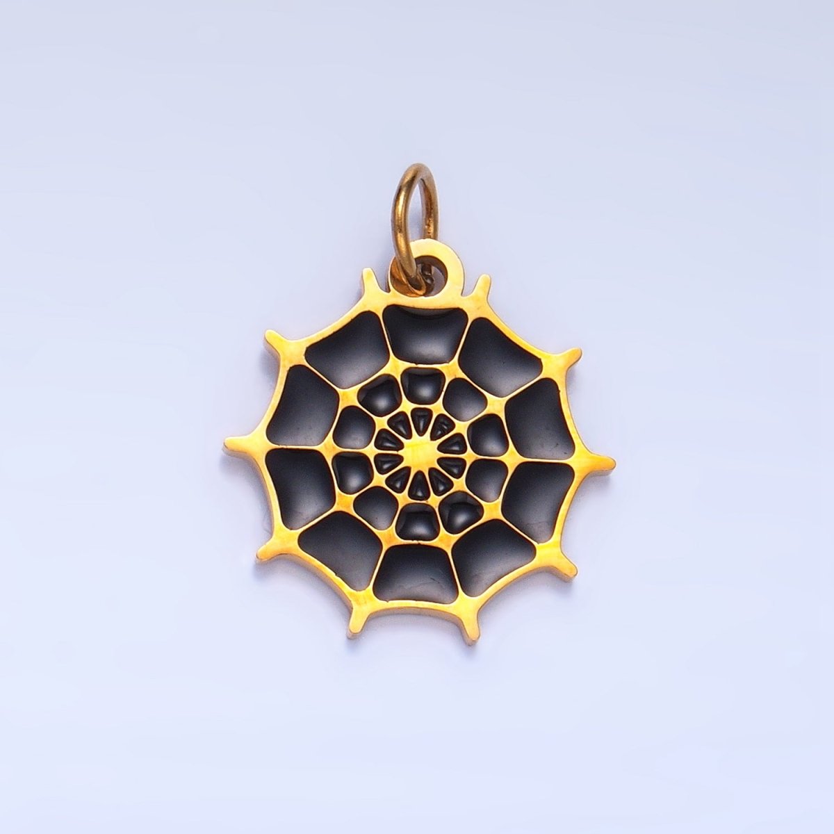 Stainless Steel Black Enamel Spider Web Animal Charm | P1538