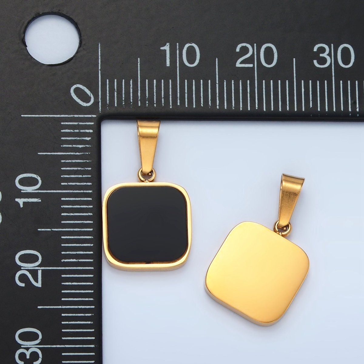 Stainless Steel Black Square Bezel Pendant | P1487