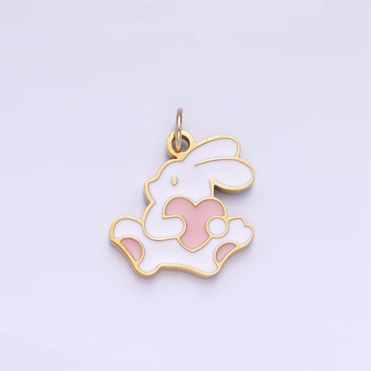 Stainless Steel Bunny Charm Enamel White Rabbit Pendant | P996