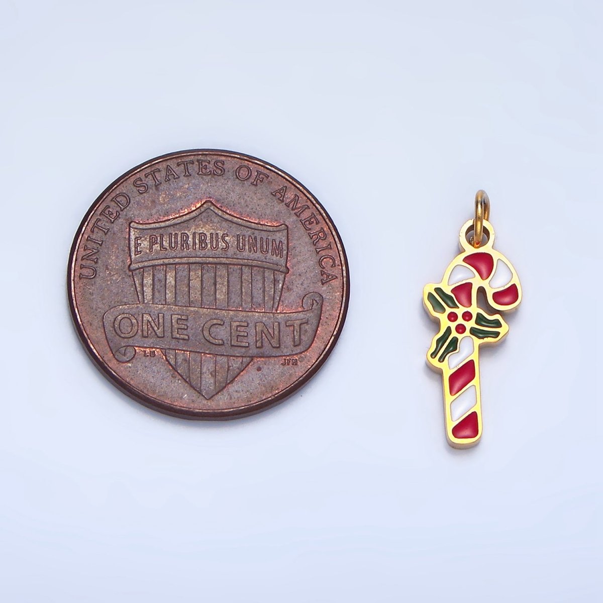 Stainless Steel Candy Cane Mistletoe Enamel Christmas Holidays Charm | P1514