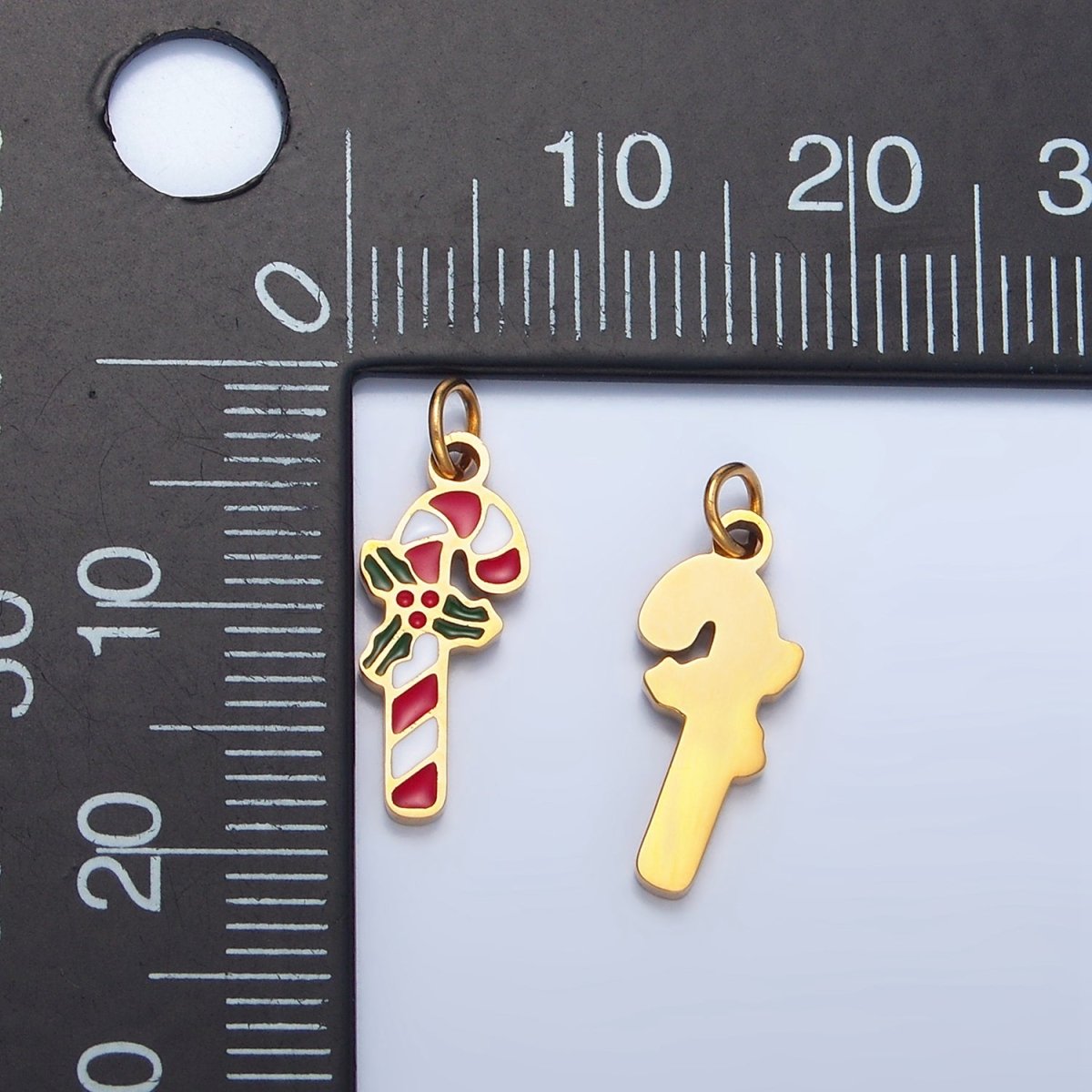 Stainless Steel Candy Cane Mistletoe Enamel Christmas Holidays Charm | P1514