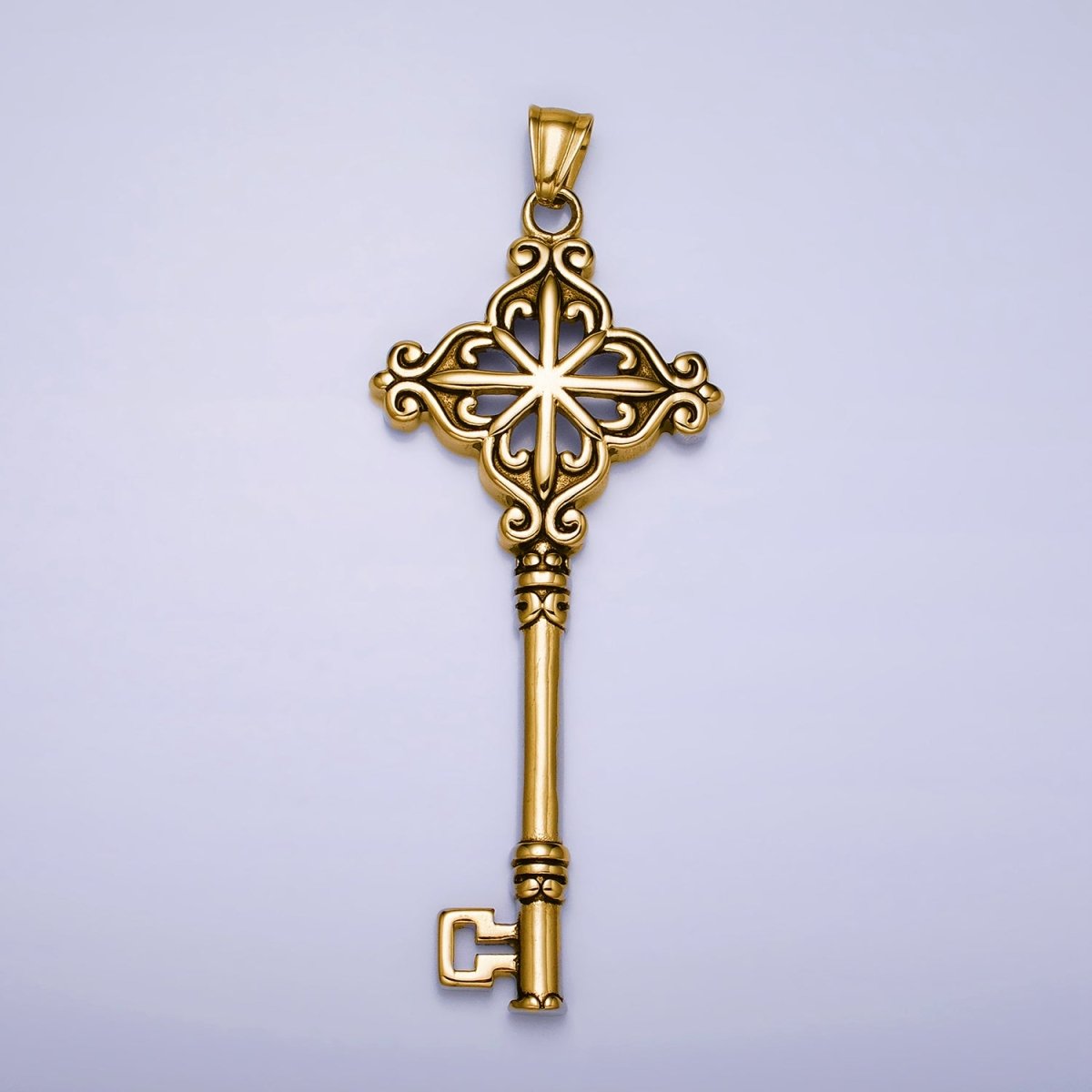 Stainless Steel Celestial North Star Open Lock Key Pendant in Silver & Gold | P-1111