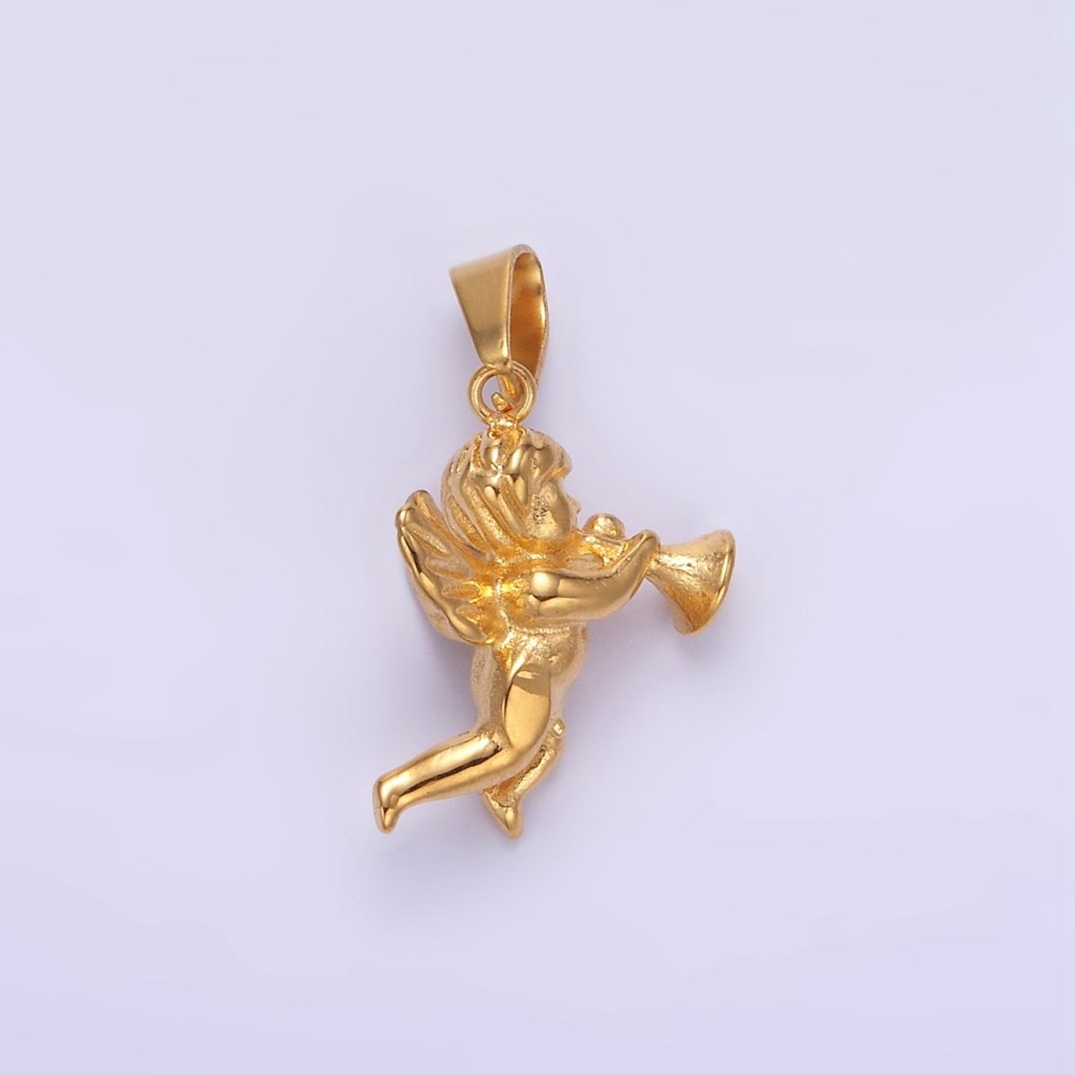 Stainless Steel Cherub Baby Angel Trumpet Pendant | P1456