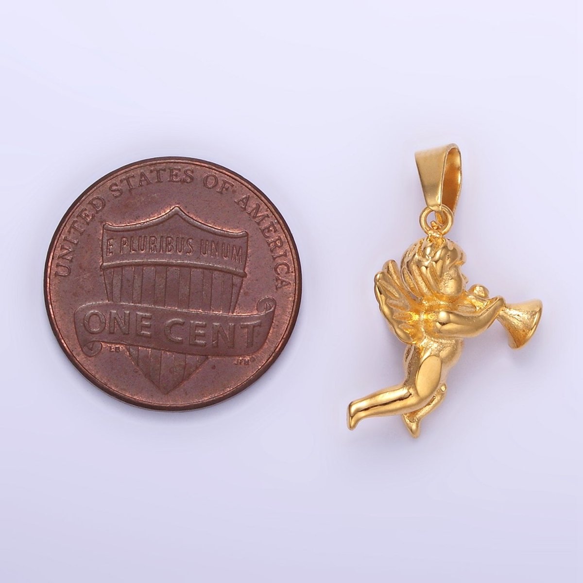 Stainless Steel Cherub Baby Angel Trumpet Pendant | P1456