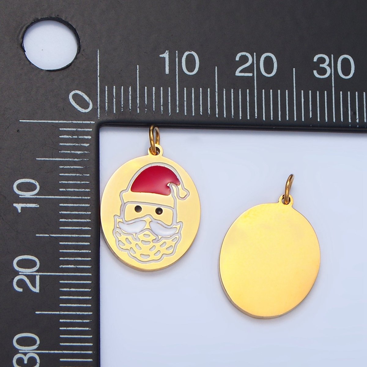 Stainless Steel Christmas Santa Claus Enamel Oval Holiday Charm | P1506