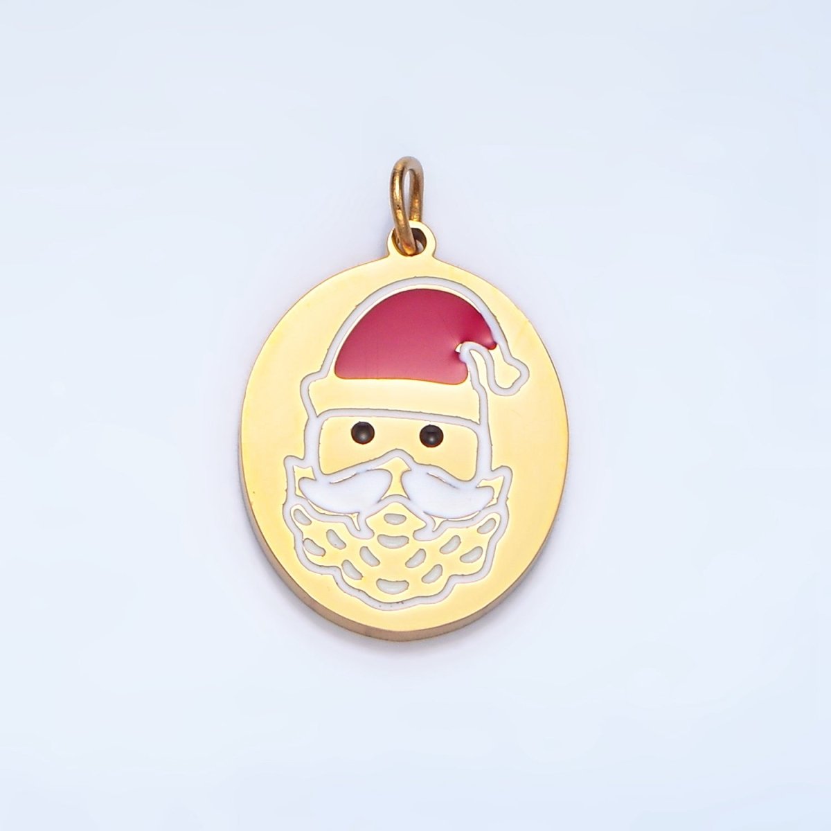 Stainless Steel Christmas Santa Claus Enamel Oval Holiday Charm | P1506