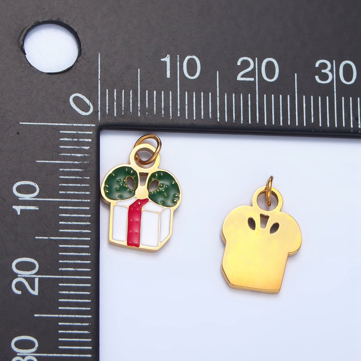Stainless Steel Christmas Wrapped Present Enamel Holiday Charm | P1375