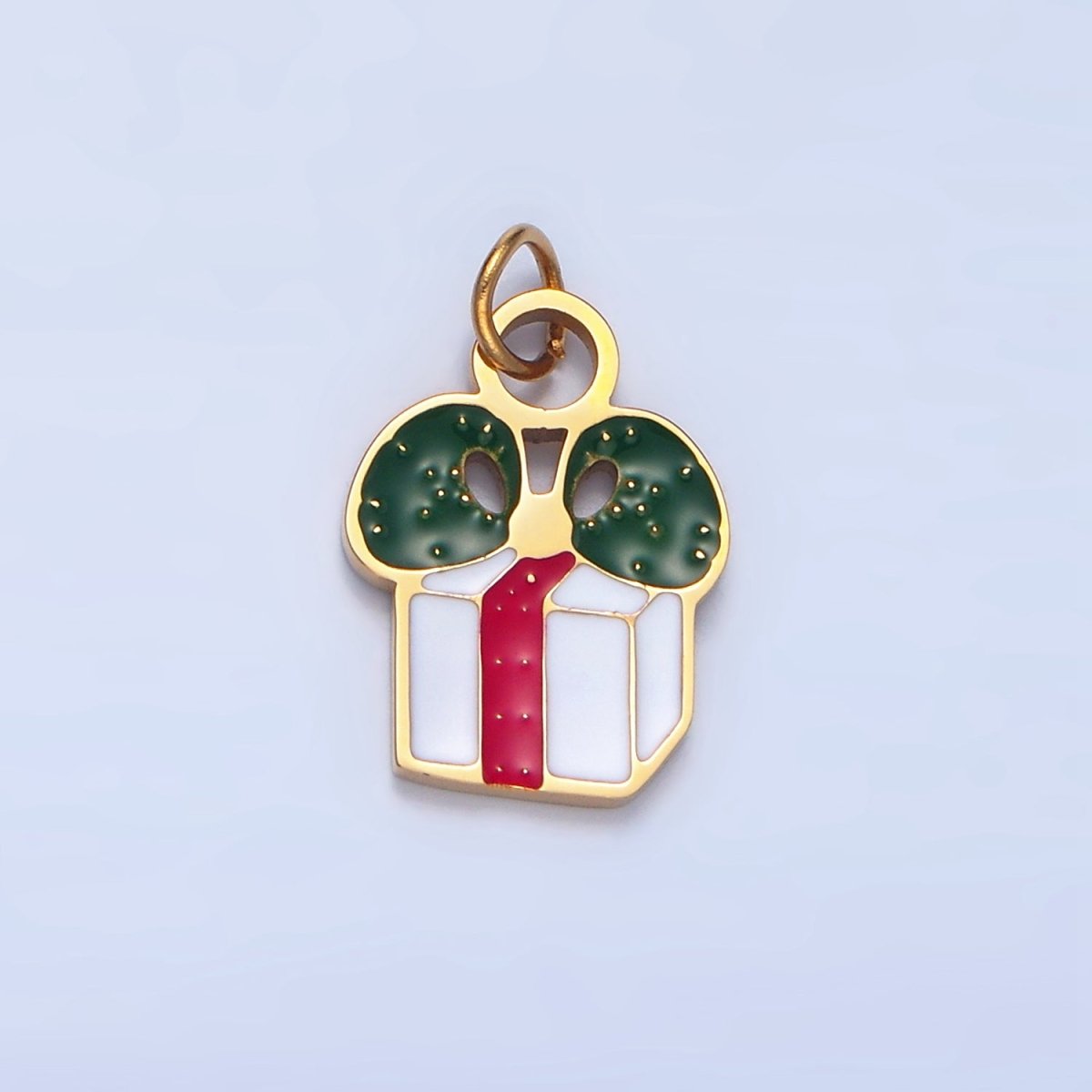 Stainless Steel Christmas Wrapped Present Enamel Holiday Charm | P1375