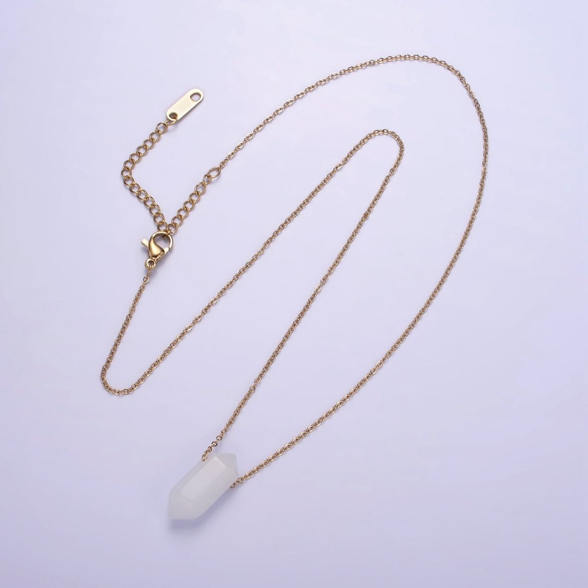 Stainless Steel Clear Quartz Gemstone 17" Cable Chain Necklace w. 2 Inch Extender | WA-2544