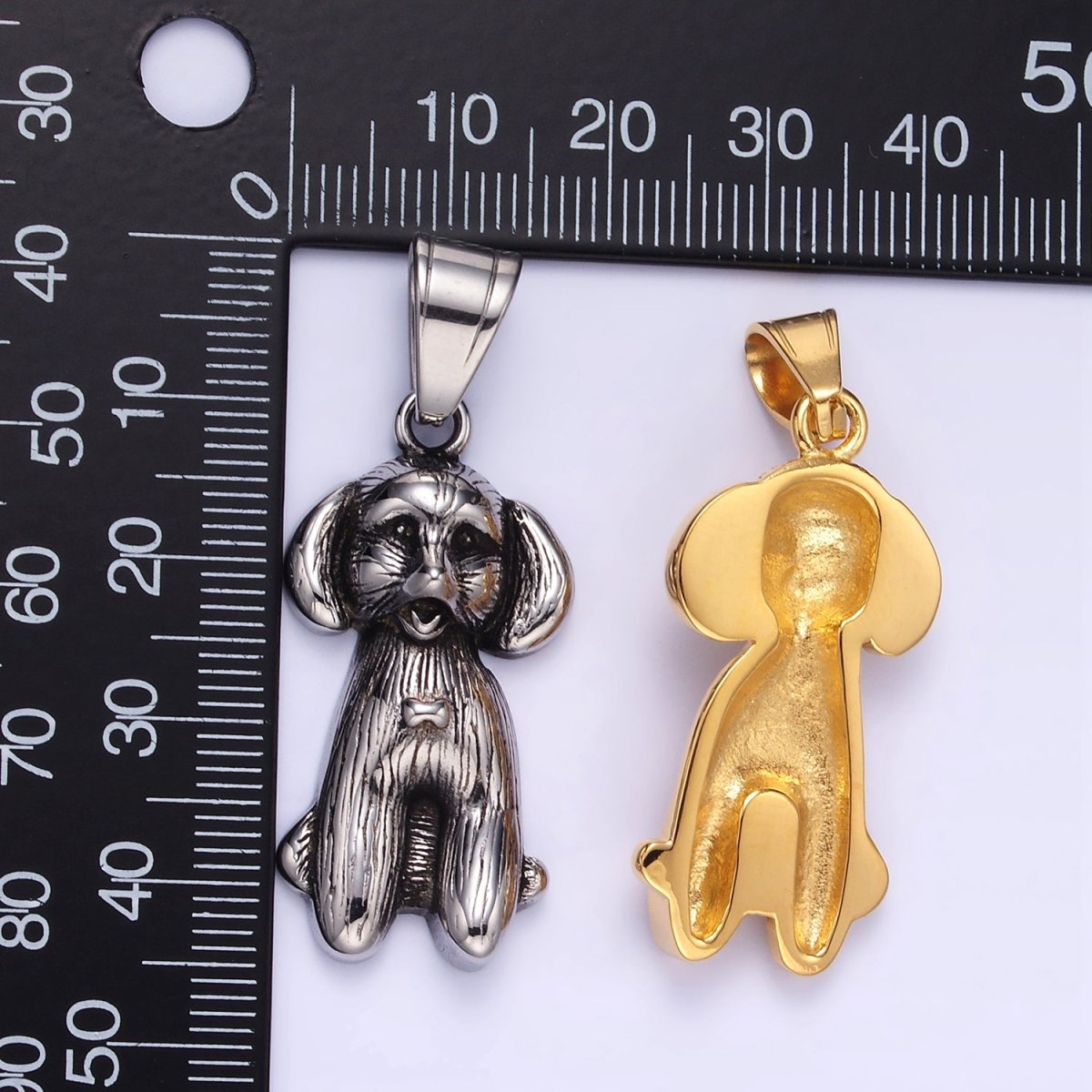 Stainless Steel Cocker Spaniel Pet Dog Minimalist in Gold & Oxidized Silver | P1460