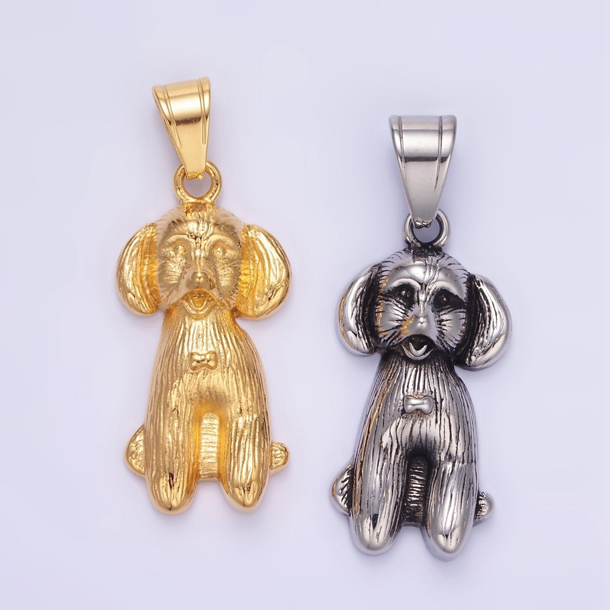 Stainless Steel Cocker Spaniel Pet Dog Minimalist in Gold & Oxidized Silver | P1460
