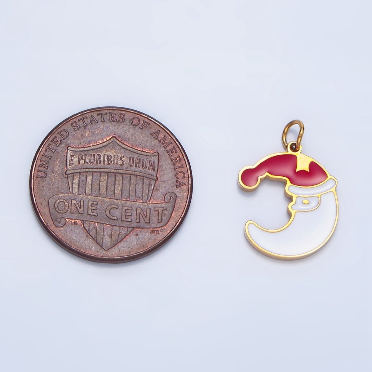 Stainless Steel Crescent Moon Santa Claus Enamel Christmas Holiday Charm | P1495