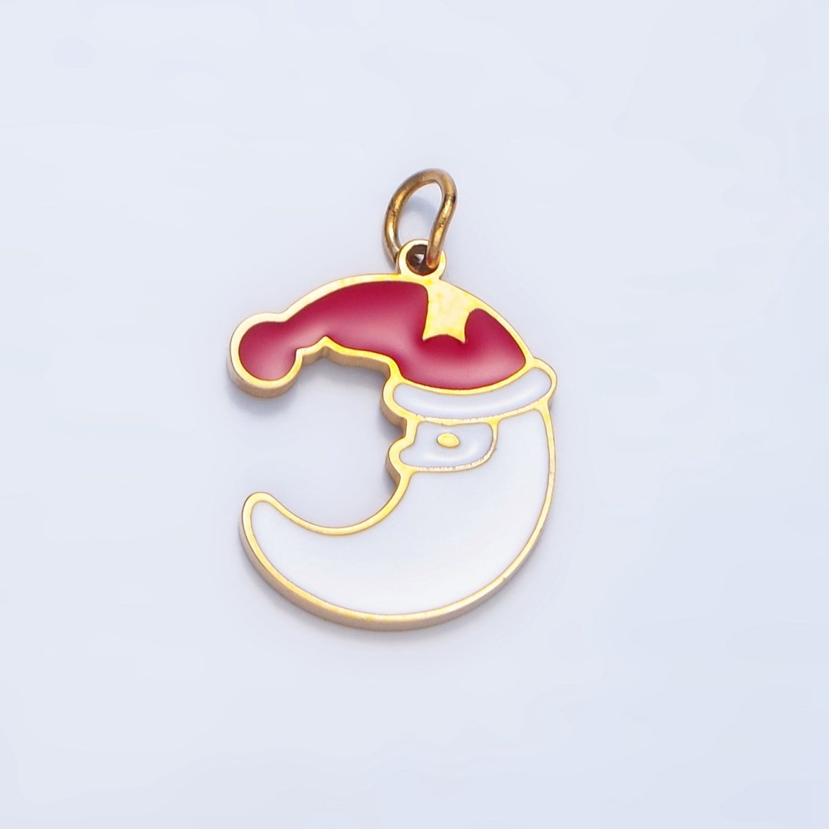 Stainless Steel Crescent Moon Santa Claus Enamel Christmas Holiday Charm | P1495