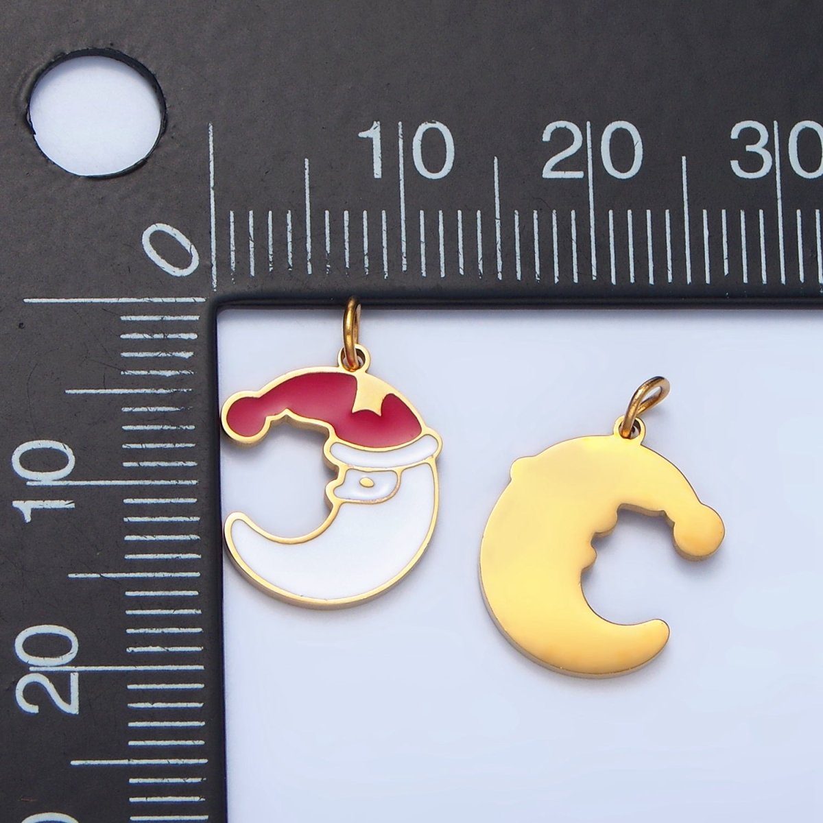 Stainless Steel Crescent Moon Santa Claus Enamel Christmas Holiday Charm | P1495