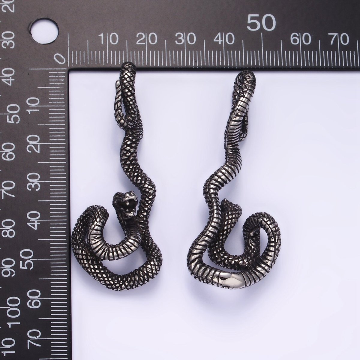 Stainless Steel Curled Serpent Snake Drop Oxidized Silver Pendant | P1466