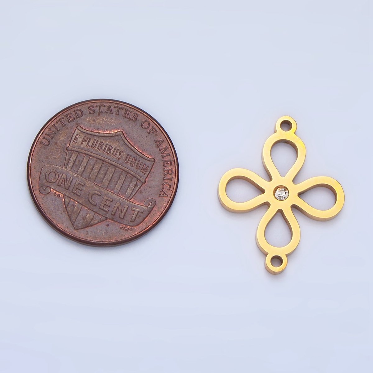 Stainless Steel CZ Lucky Charm Four Leaf Clover Charm Connector in Gold & Silver | F-412