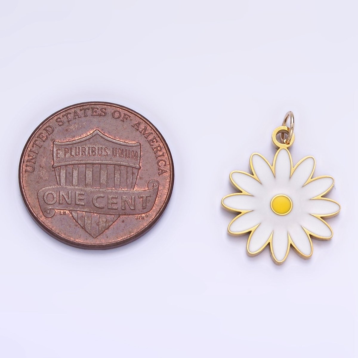 Stainless Steel Daisy Flower White Enamel Charm | P1013