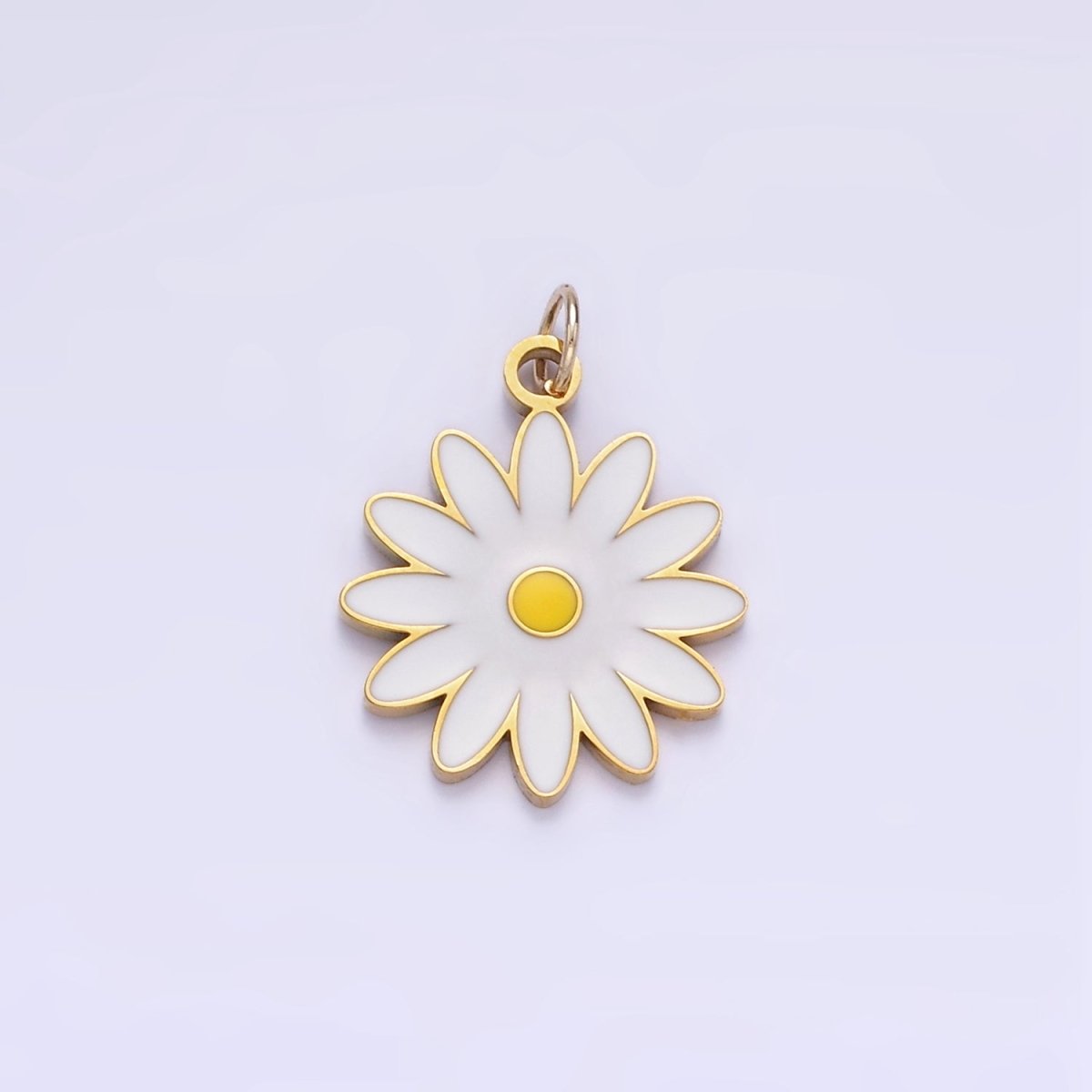 Stainless Steel Daisy Flower White Enamel Charm | P1013