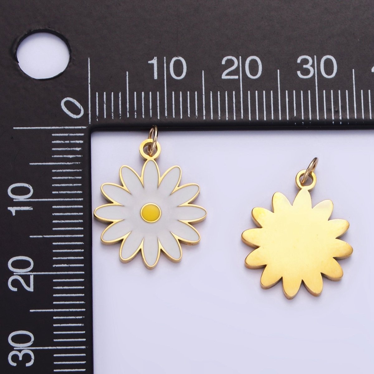 Stainless Steel Daisy Flower White Enamel Charm | P1013