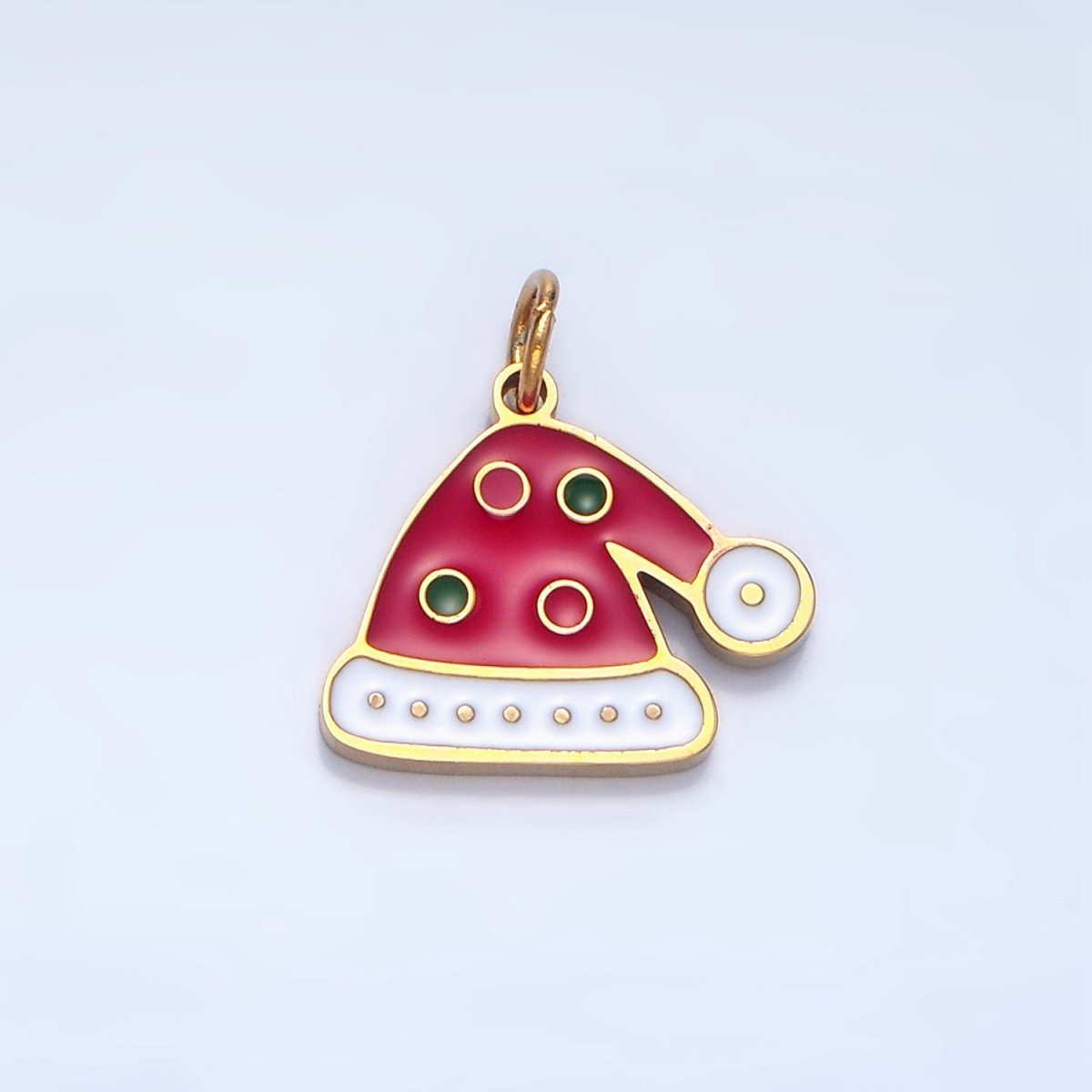 Stainless Steel Dotted Enamel Christmas Hat Holiday Charm | P1498