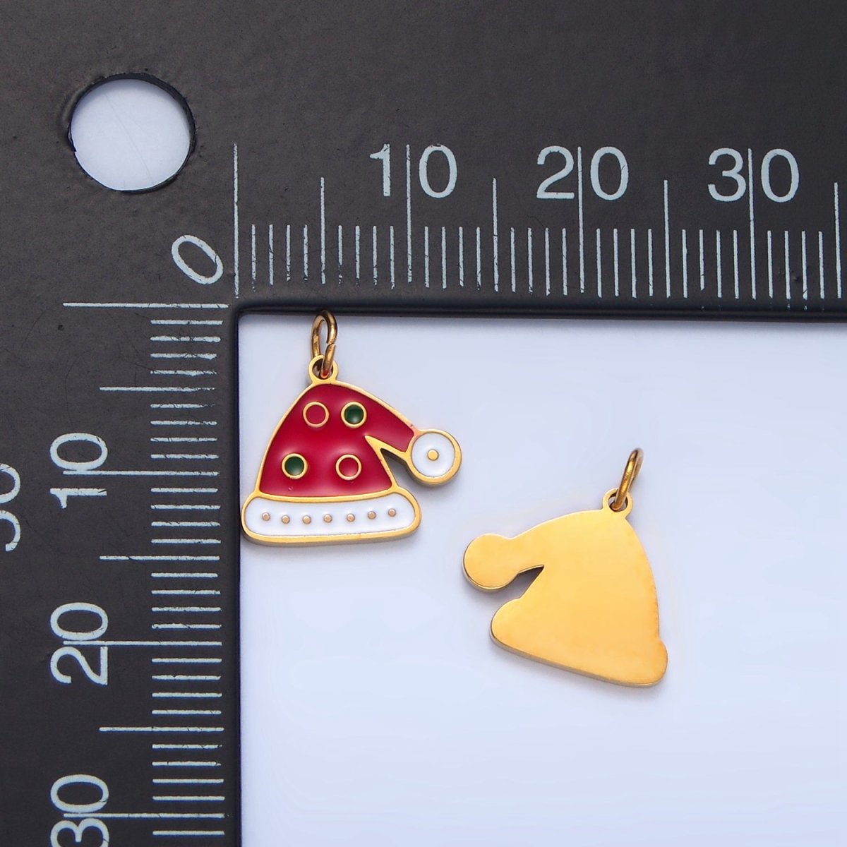 Stainless Steel Dotted Enamel Christmas Hat Holiday Charm | P1498
