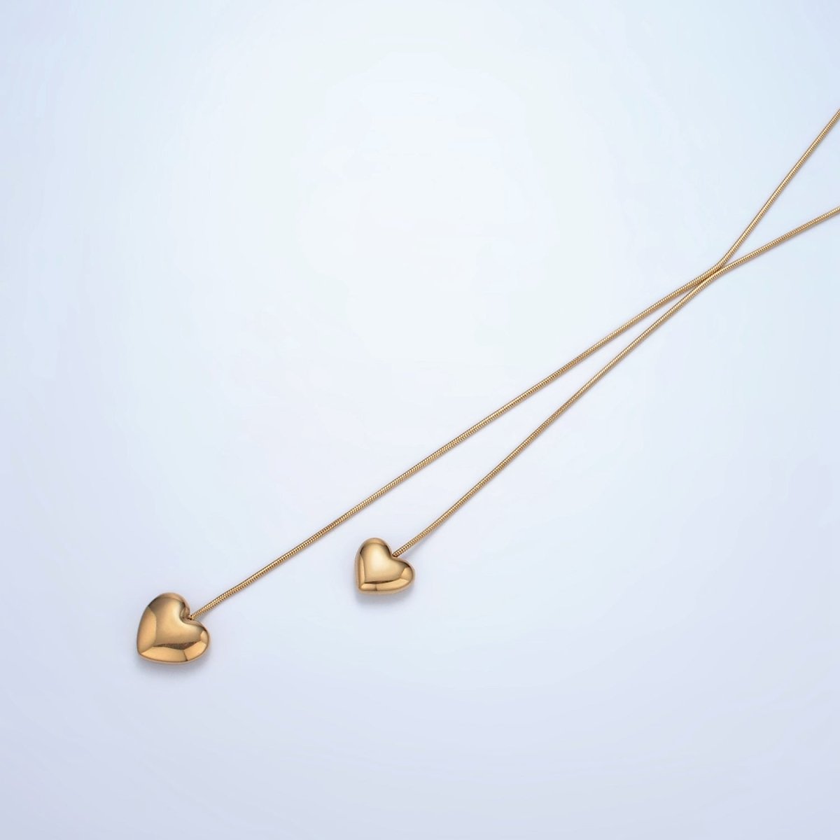 Stainless Steel Double Heart Charm Snake Chain 16.5 Inch Necklace w. 2 Inch Extender | WA-2555