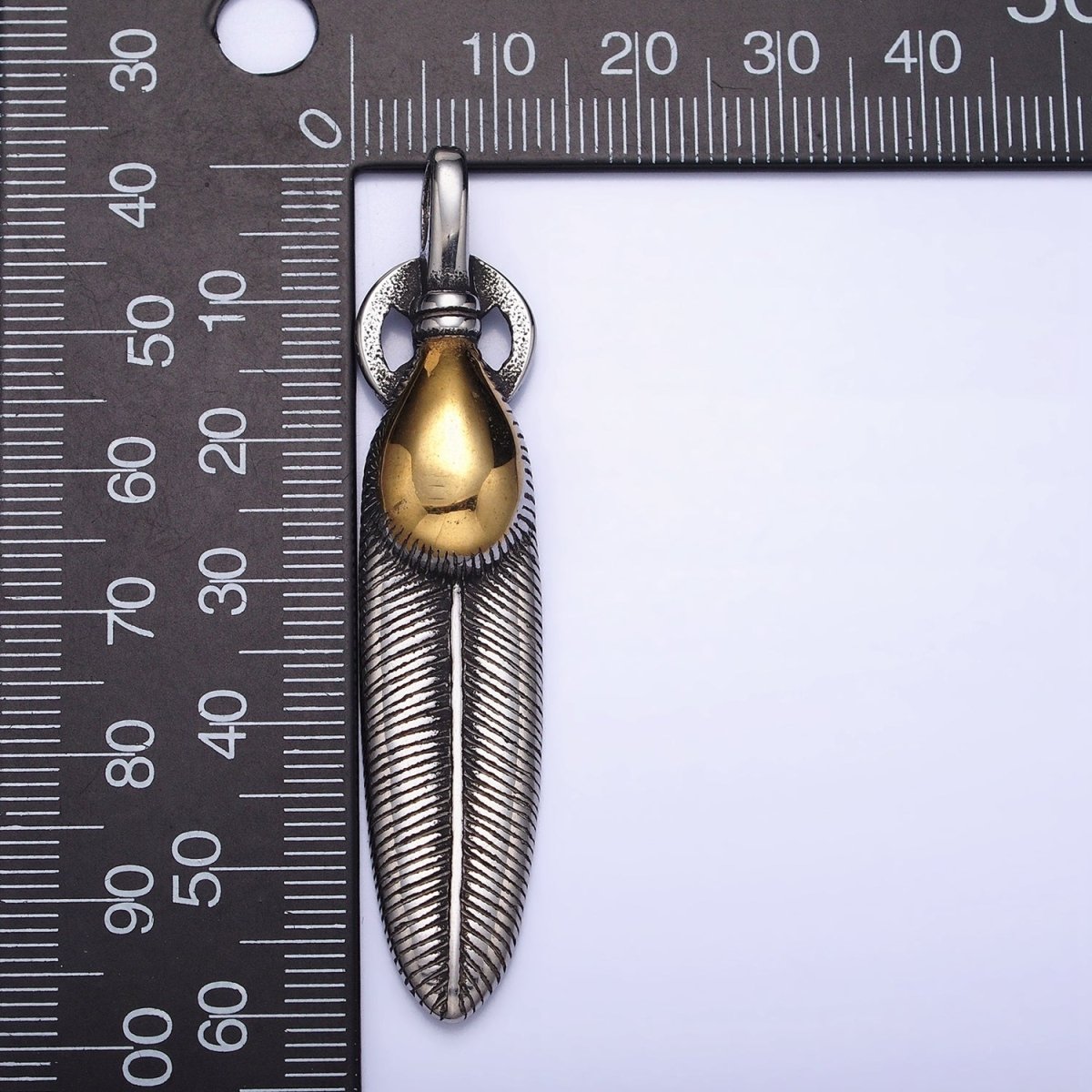 Stainless Steel Double Sided Rounded Oval Natural Lead Mixed Metal Pendant | P1158