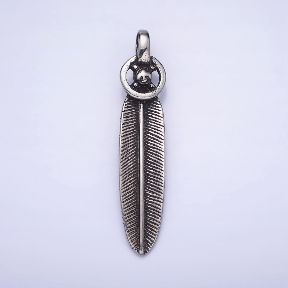Stainless Steel Double Sided Rounded Oval Natural Lead Mixed Metal Pendant | P1158
