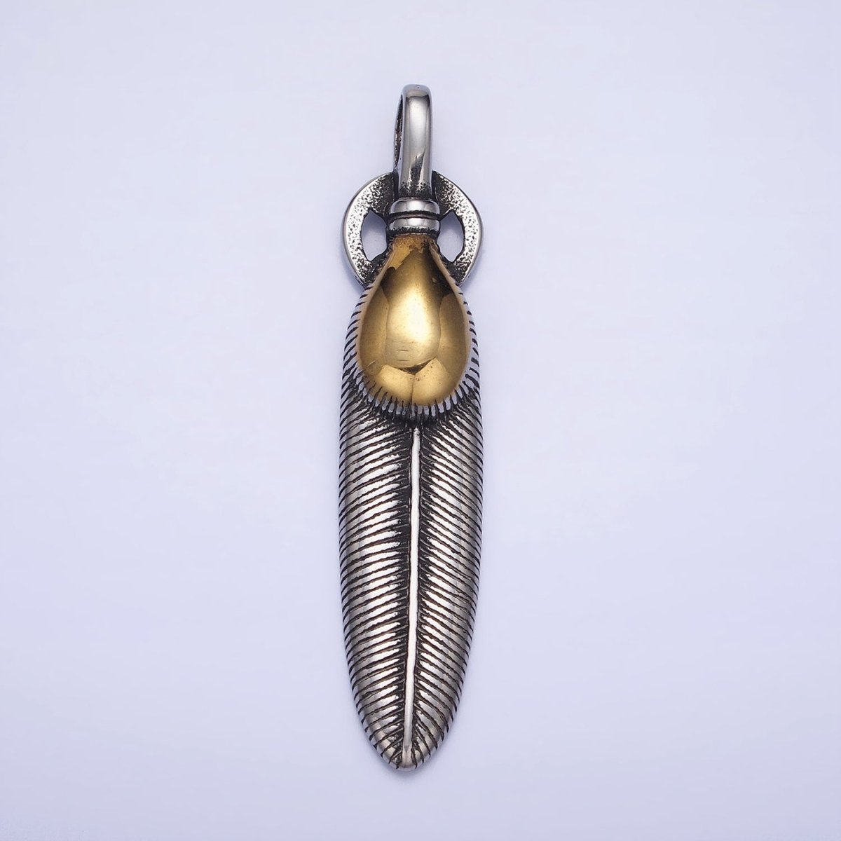 Stainless Steel Double Sided Rounded Oval Natural Lead Mixed Metal Pendant | P1158