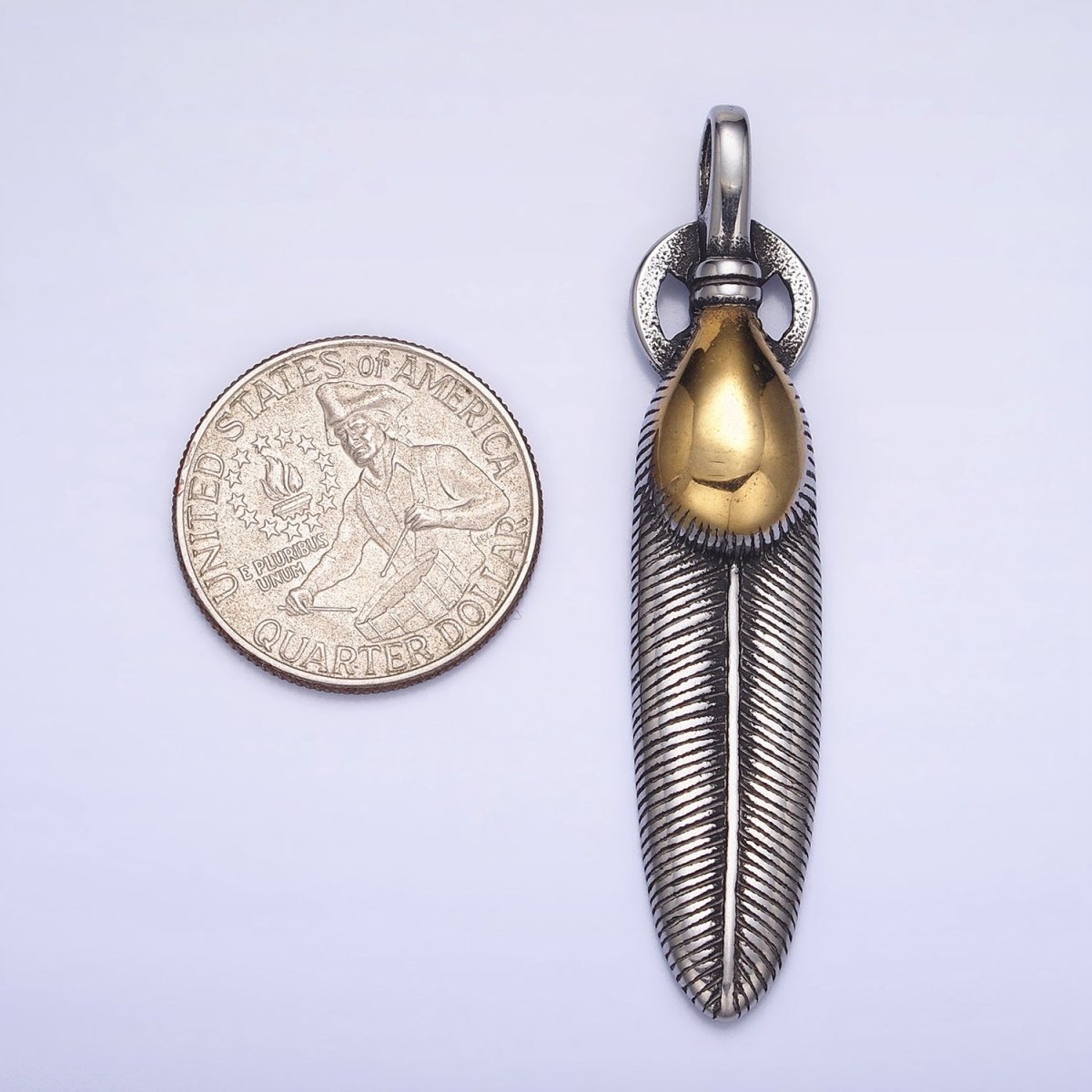 Stainless Steel Double Sided Rounded Oval Natural Lead Mixed Metal Pendant | P1158