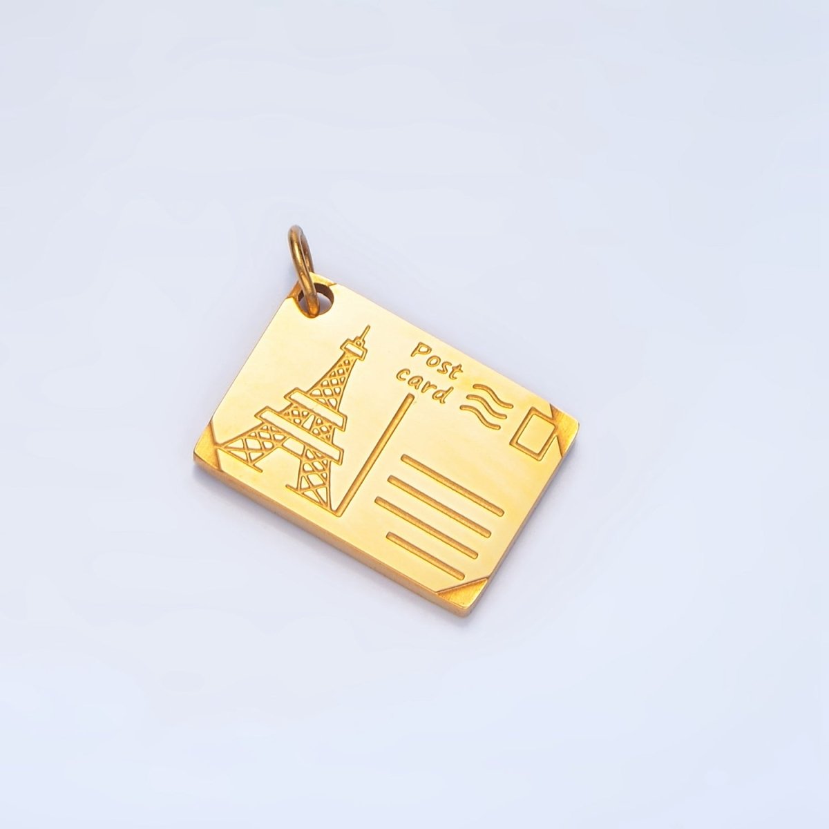 Stainless Steel Eiffel Tower Paris Engraved Post Card Charm in Gold & Silver | P1229