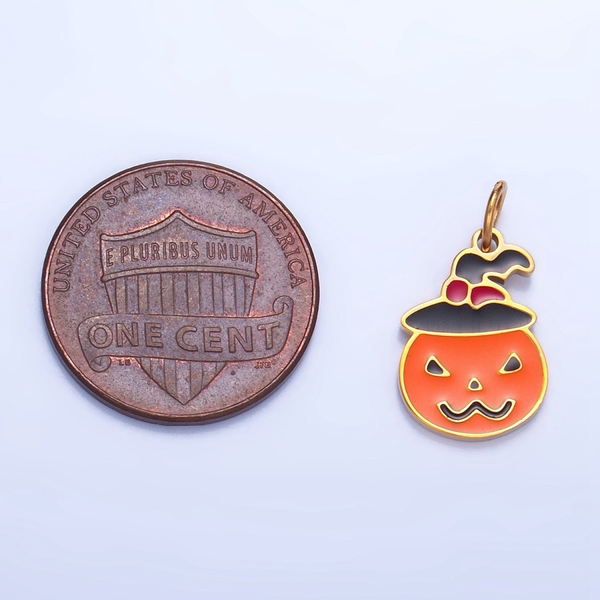Stainless Steel Enamel Pumpkin Witch Halloween Holiday Charm | P1539