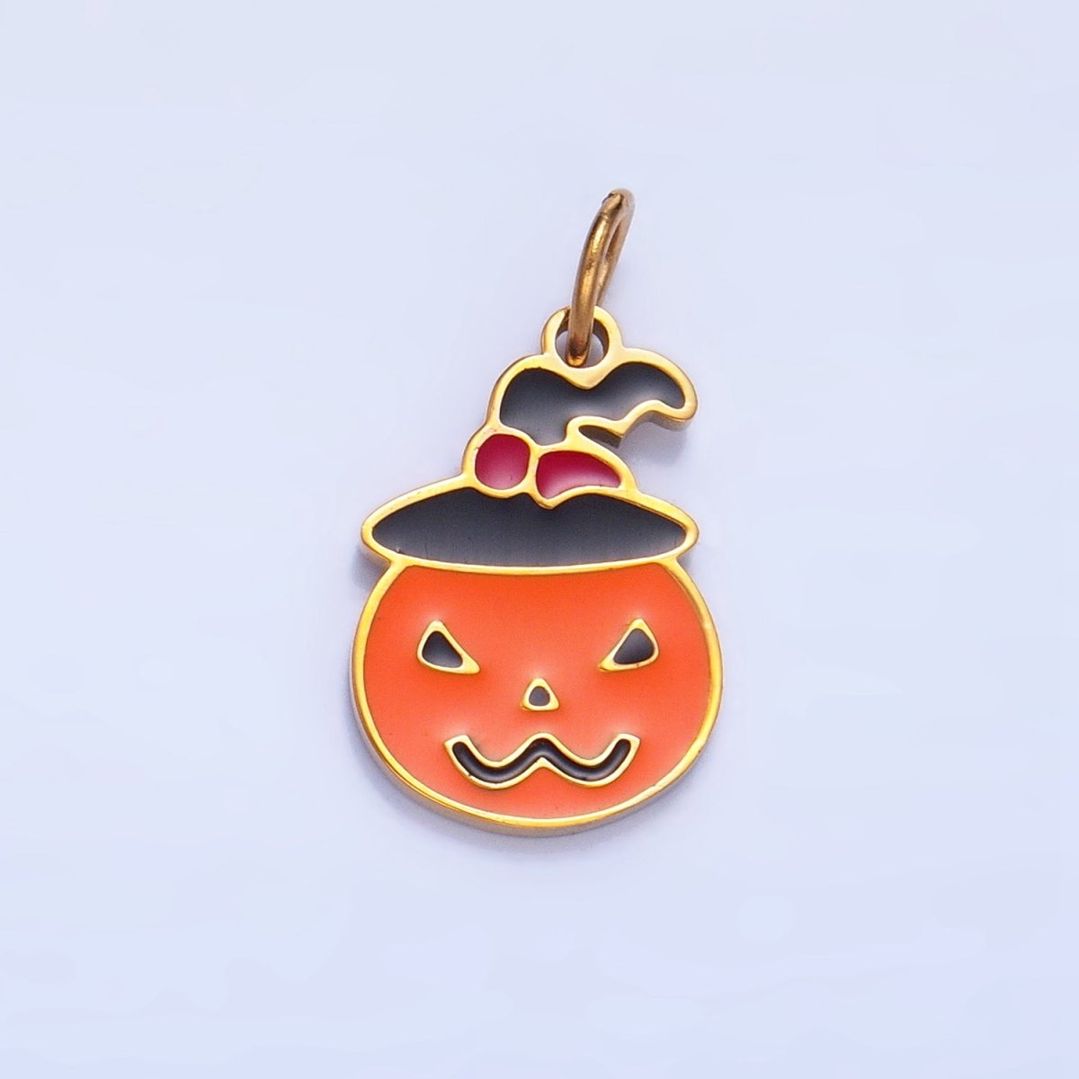 Stainless Steel Enamel Pumpkin Witch Halloween Holiday Charm | P1539