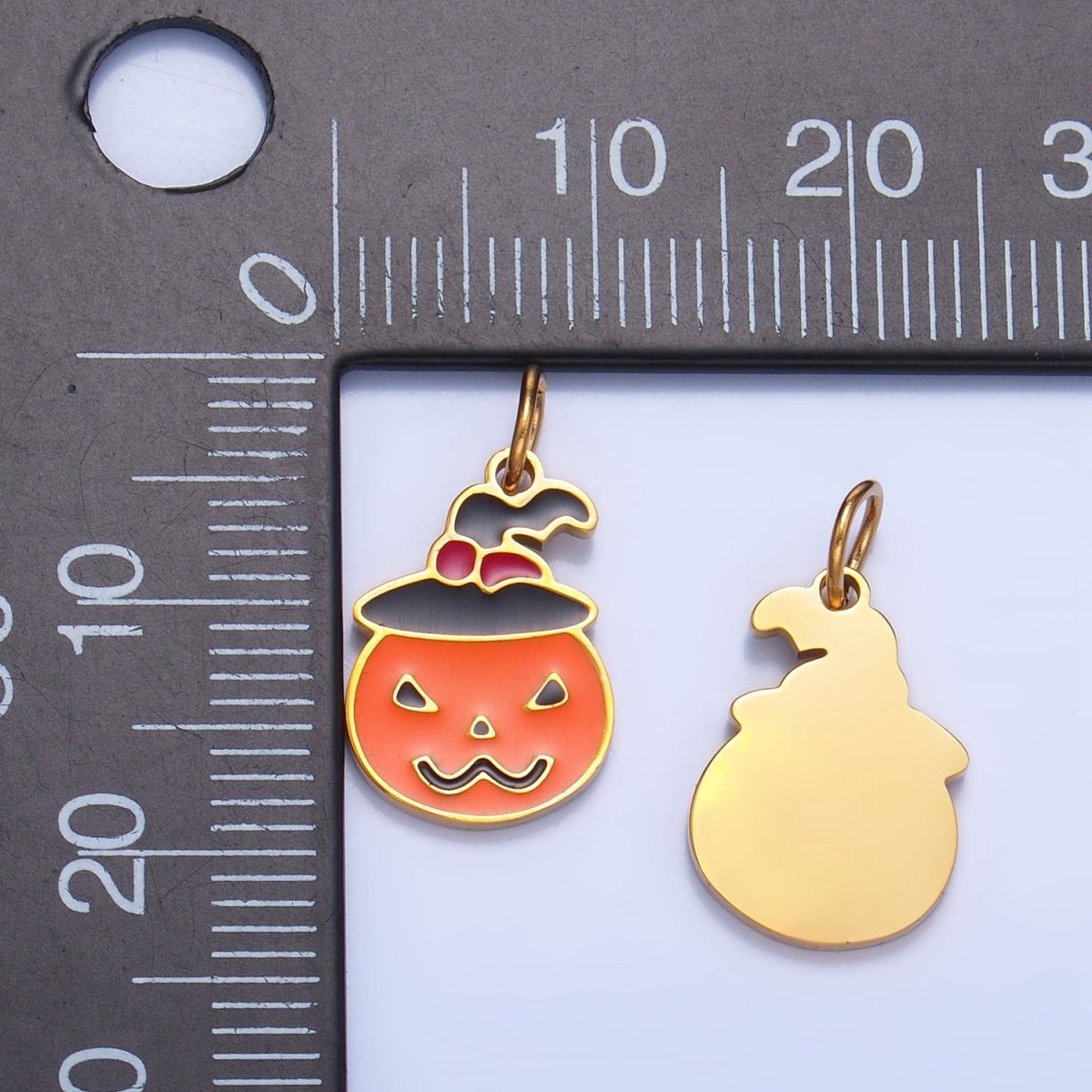 Stainless Steel Enamel Pumpkin Witch Halloween Holiday Charm | P1539