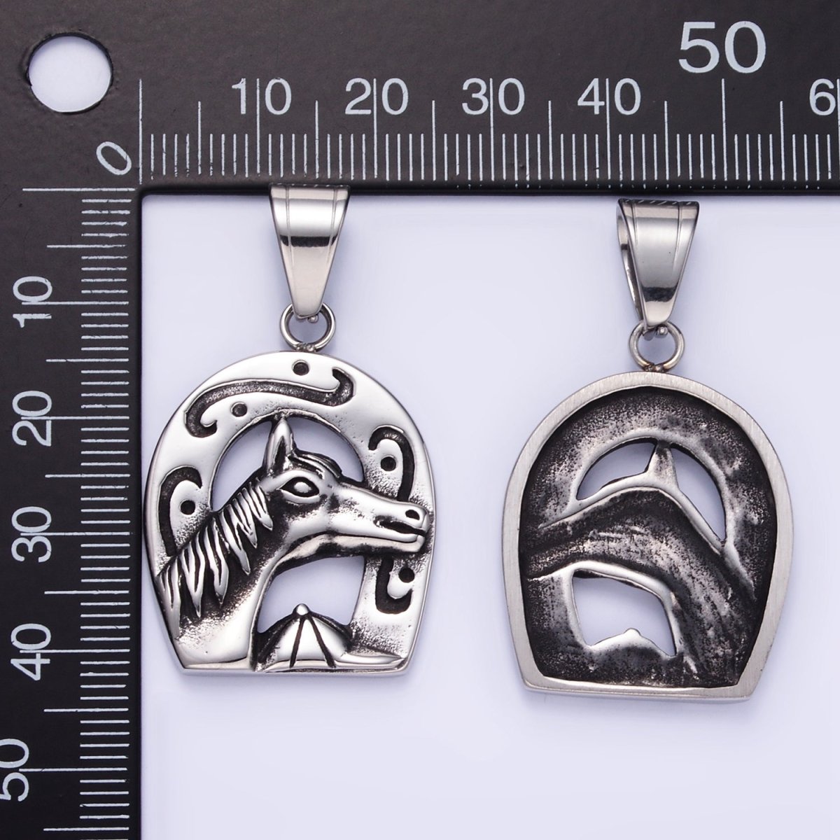 Stainless Steel Engraved Horse Shoe Oxidized Silver Pendant | P1454