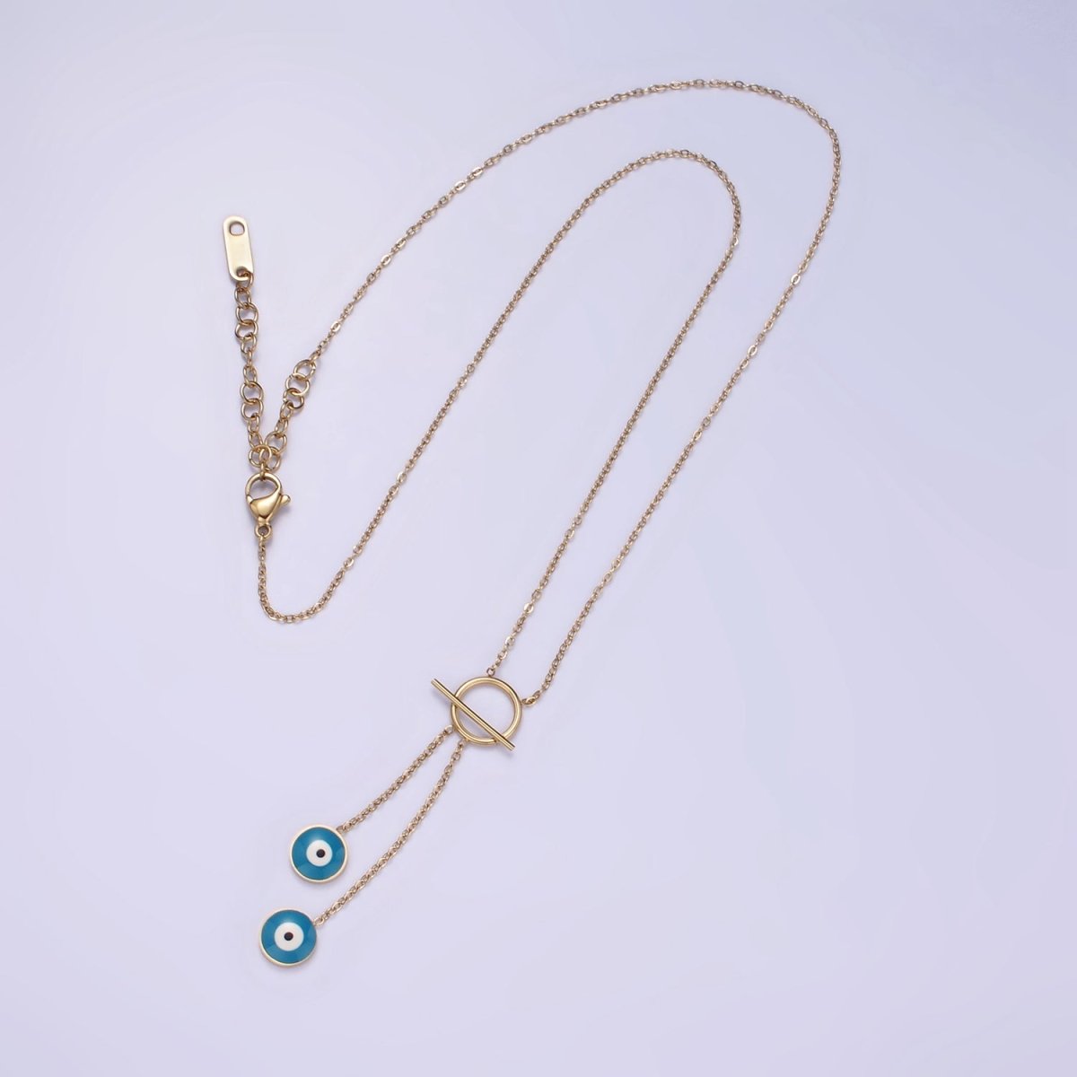 Stainless Steel Evil Eye Enamel Toggle Clasps Cable Necklace | WA-2551