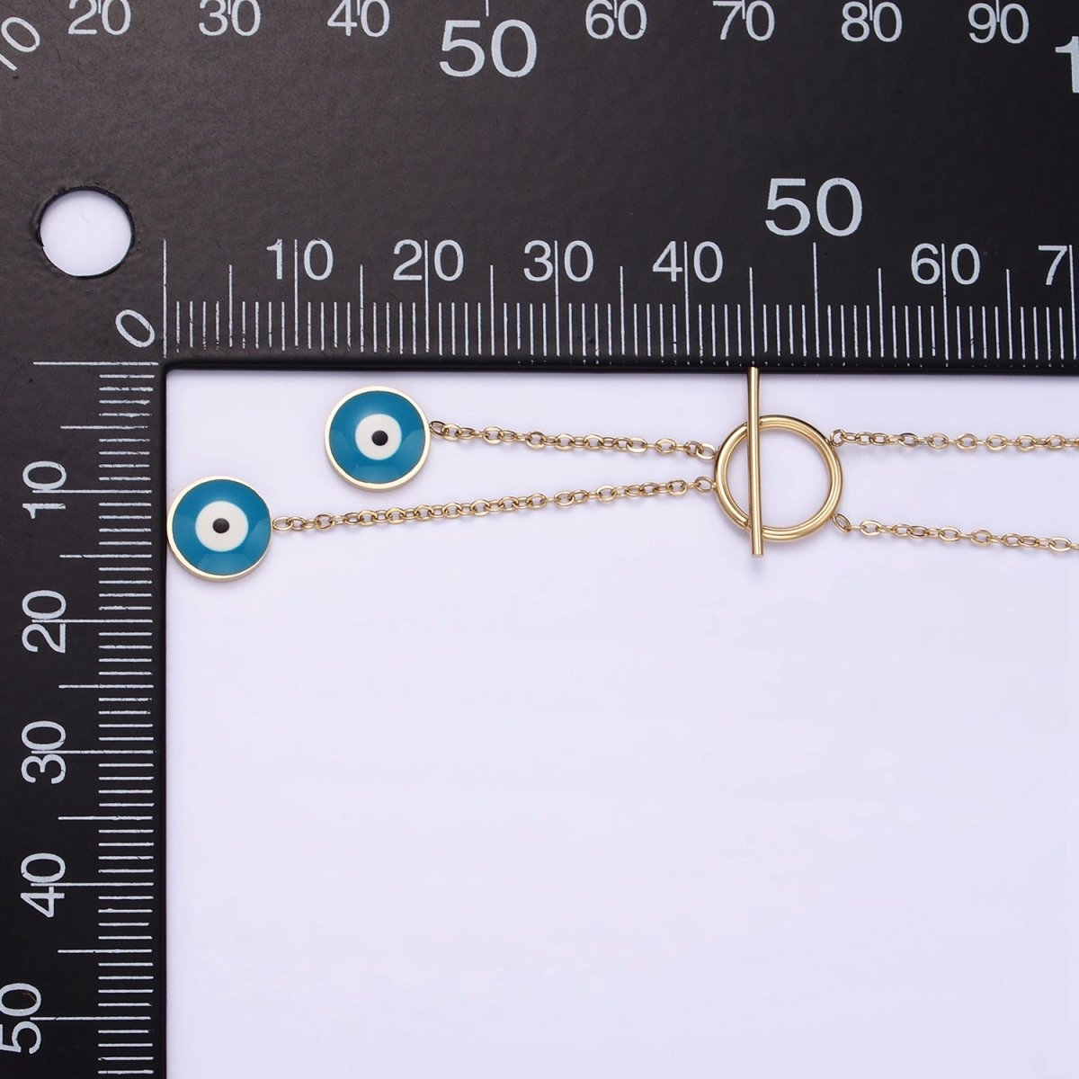 Stainless Steel Evil Eye Enamel Toggle Clasps Cable Necklace | WA-2551