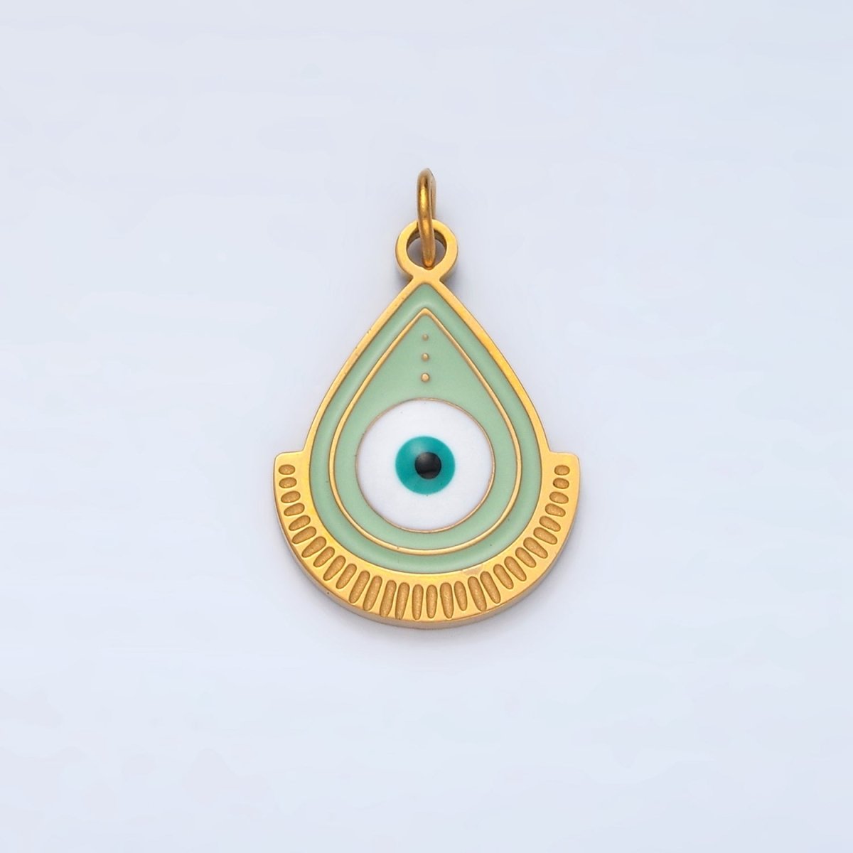 Stainless Steel Evil Eye Green Enamel Teardrop Charm | P620