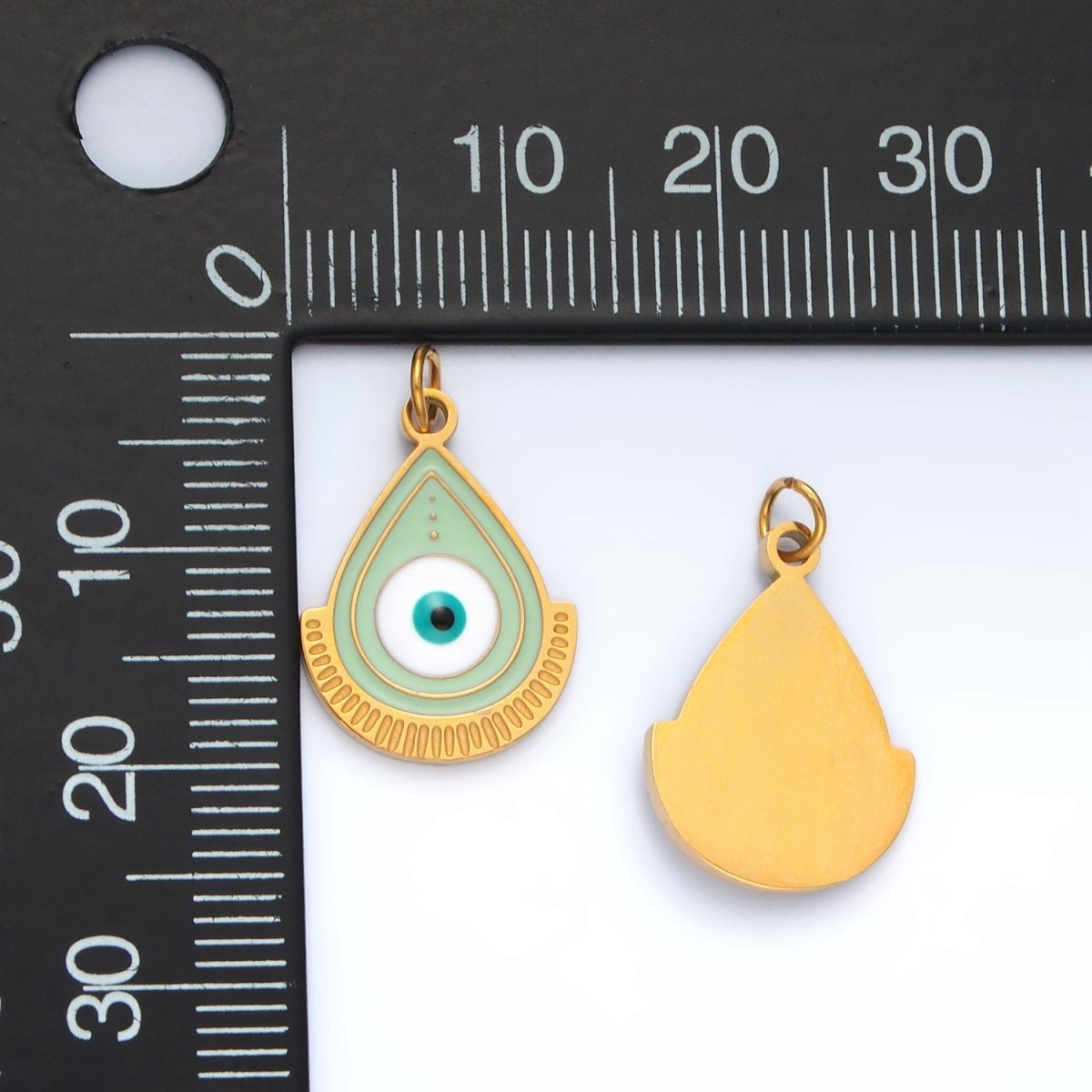Stainless Steel Evil Eye Green Enamel Teardrop Charm | P620