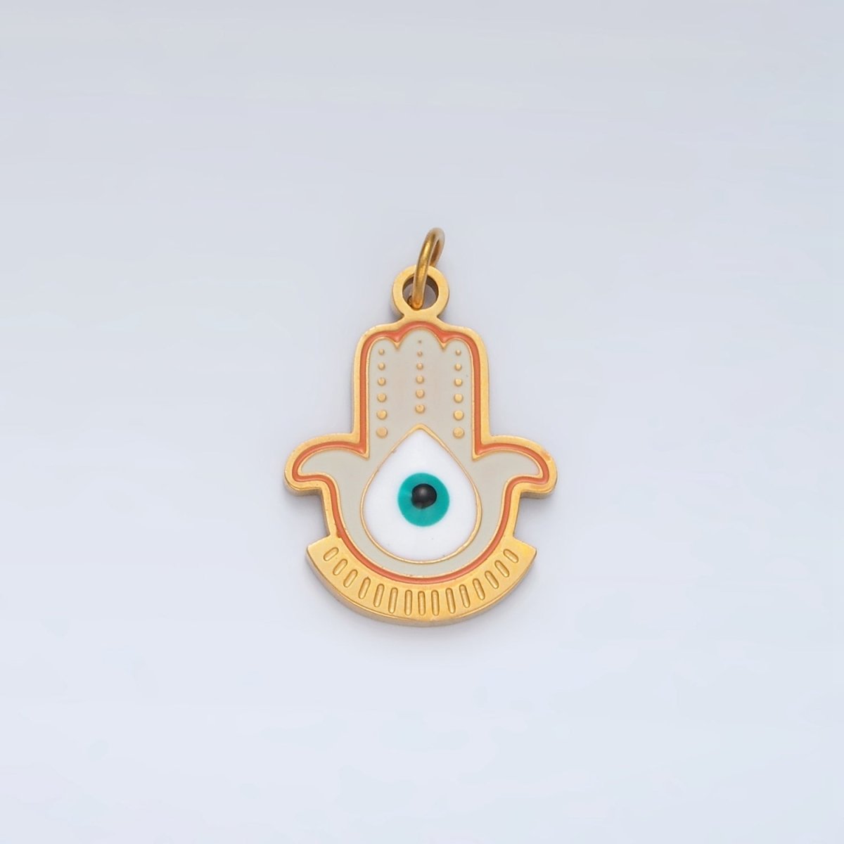 Stainless Steel Evil Eye Hamsa Hand Geometric Enamel Charm | P1042