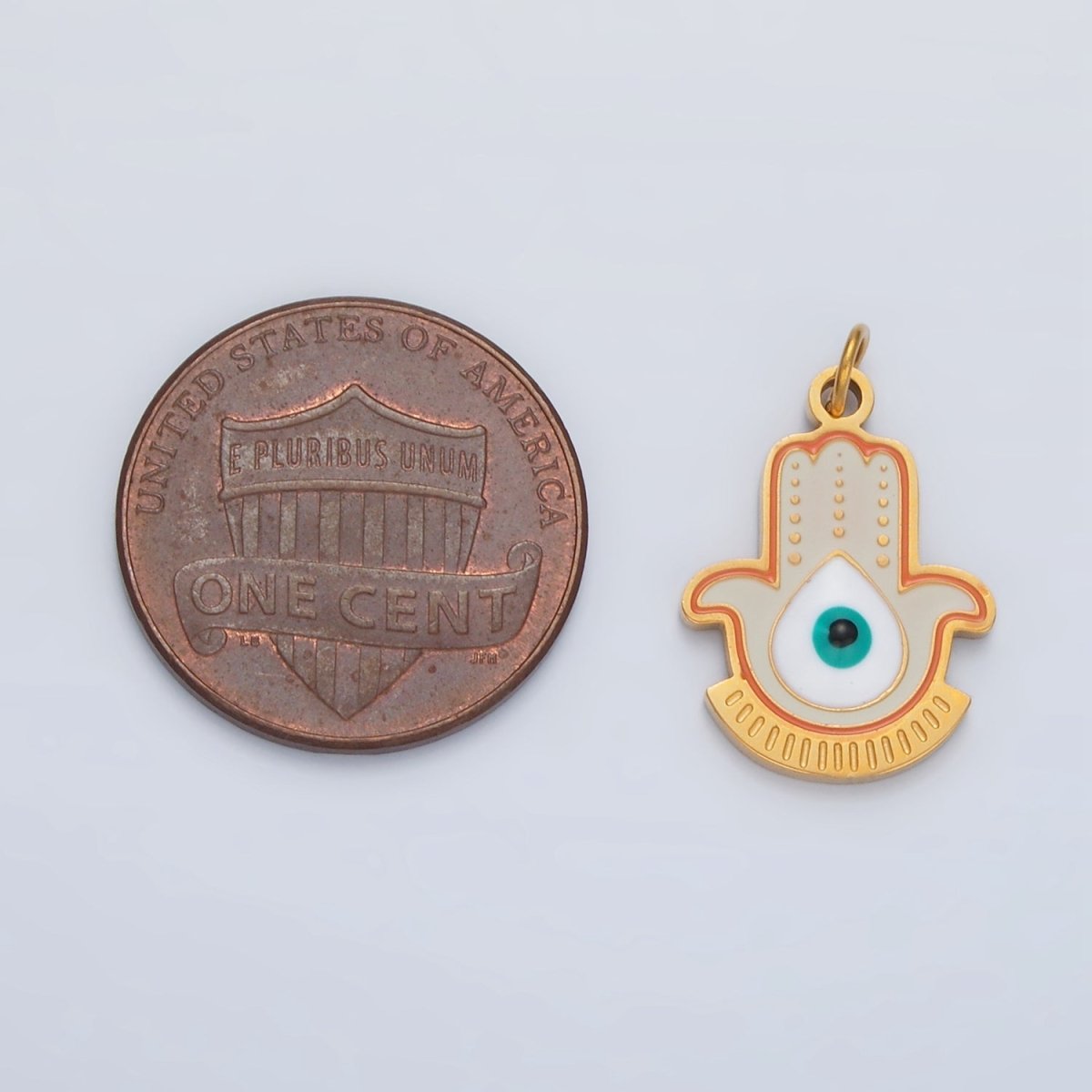 Stainless Steel Evil Eye Hamsa Hand Geometric Enamel Charm | P1042