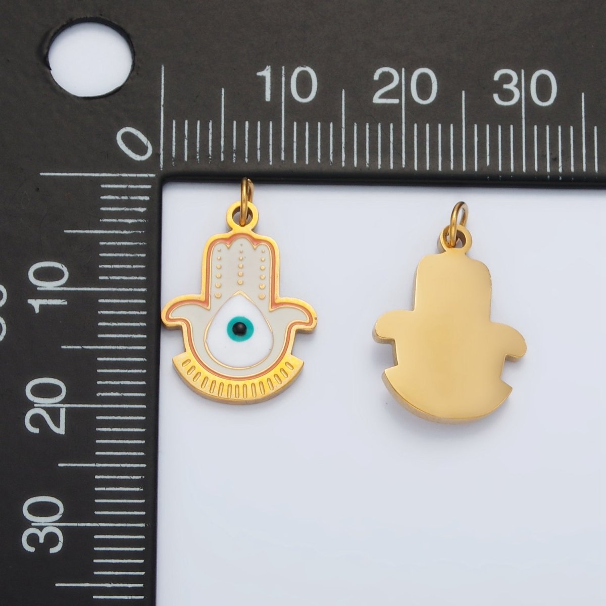 Stainless Steel Evil Eye Hamsa Hand Geometric Enamel Charm | P1042