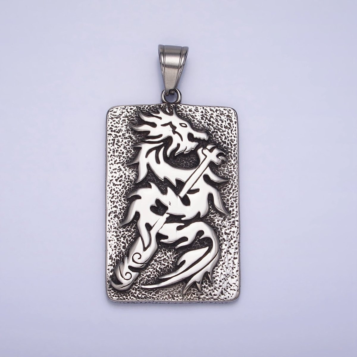 Stainless Steel Flamed Dragon Textured Rectangular Tag Silver, Gold Pendant | P1141